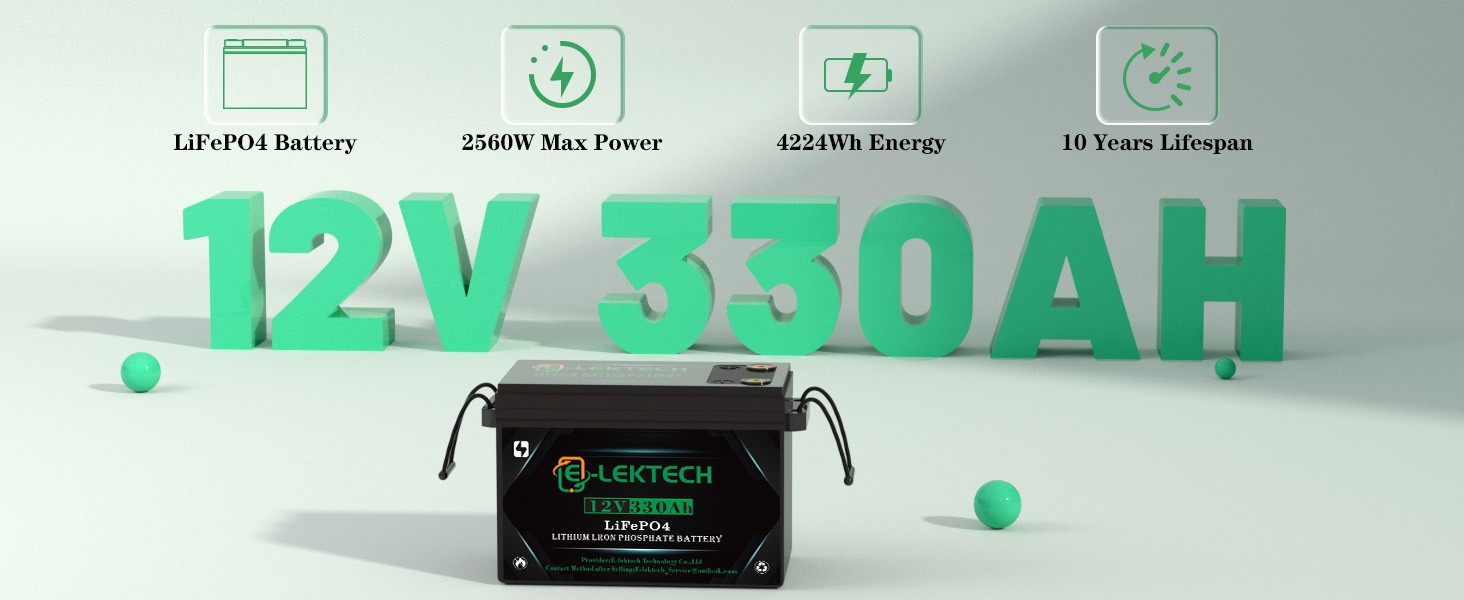 12V 300Ah 330Ah LiFePO4 Lithium Battery Built-in 200A BMS For Solar Off-grid RV