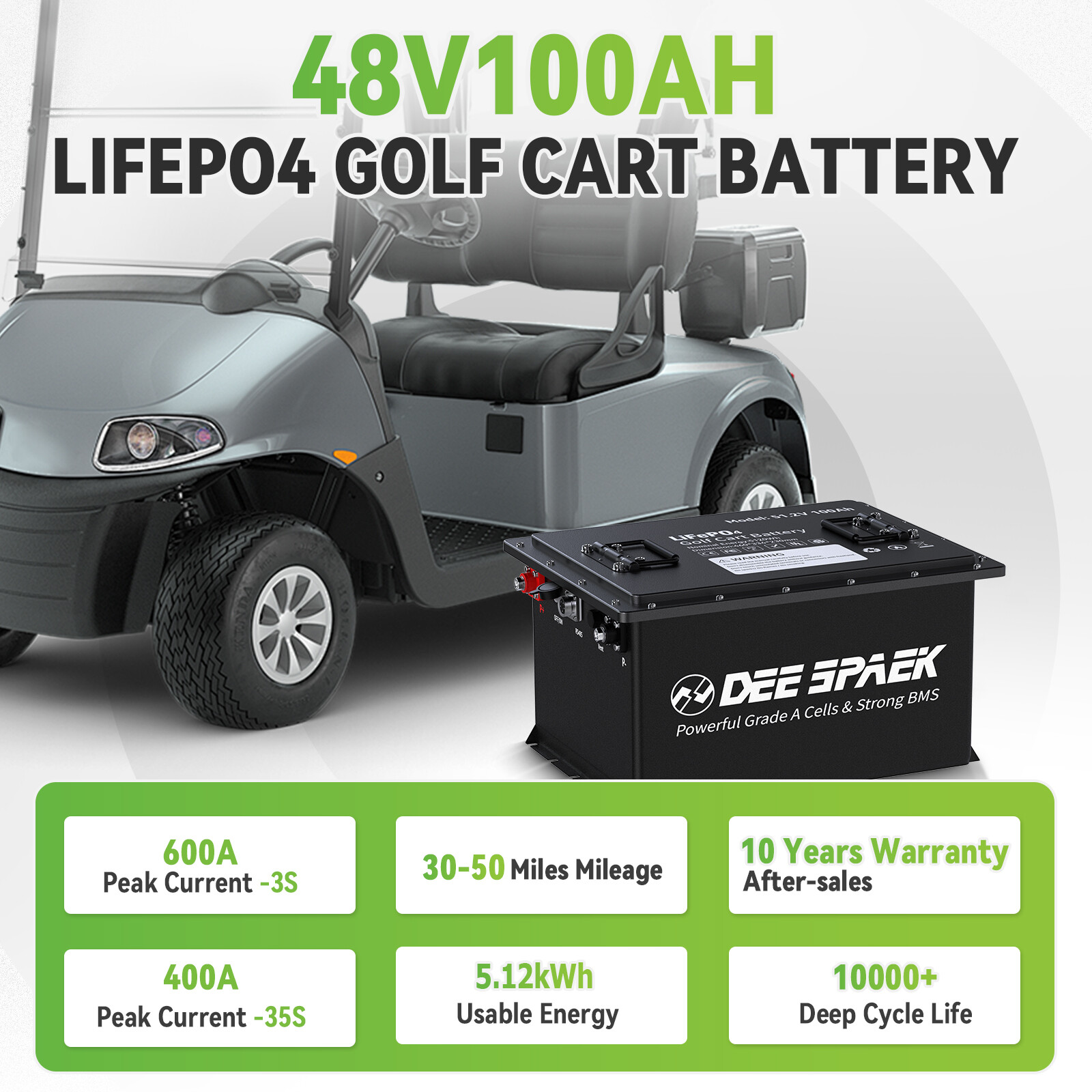 48V 105Ah Battery LiFePO4 Lithium Golf Cart 200A BMS 15000+Cycles +Monit+Charger