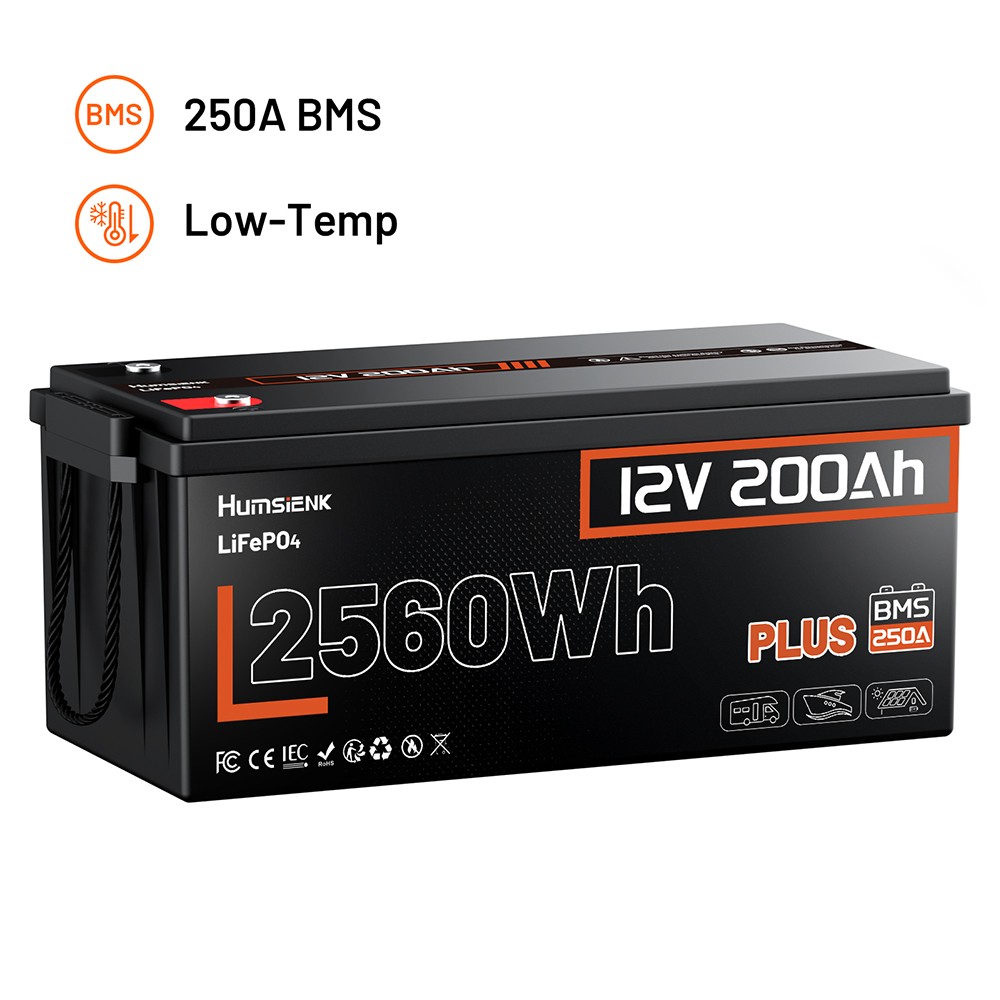 Humsienk 12V 200Ah Plus Lithium LiFePO4 Battery 250A BMS for RV Off-Grid Solar