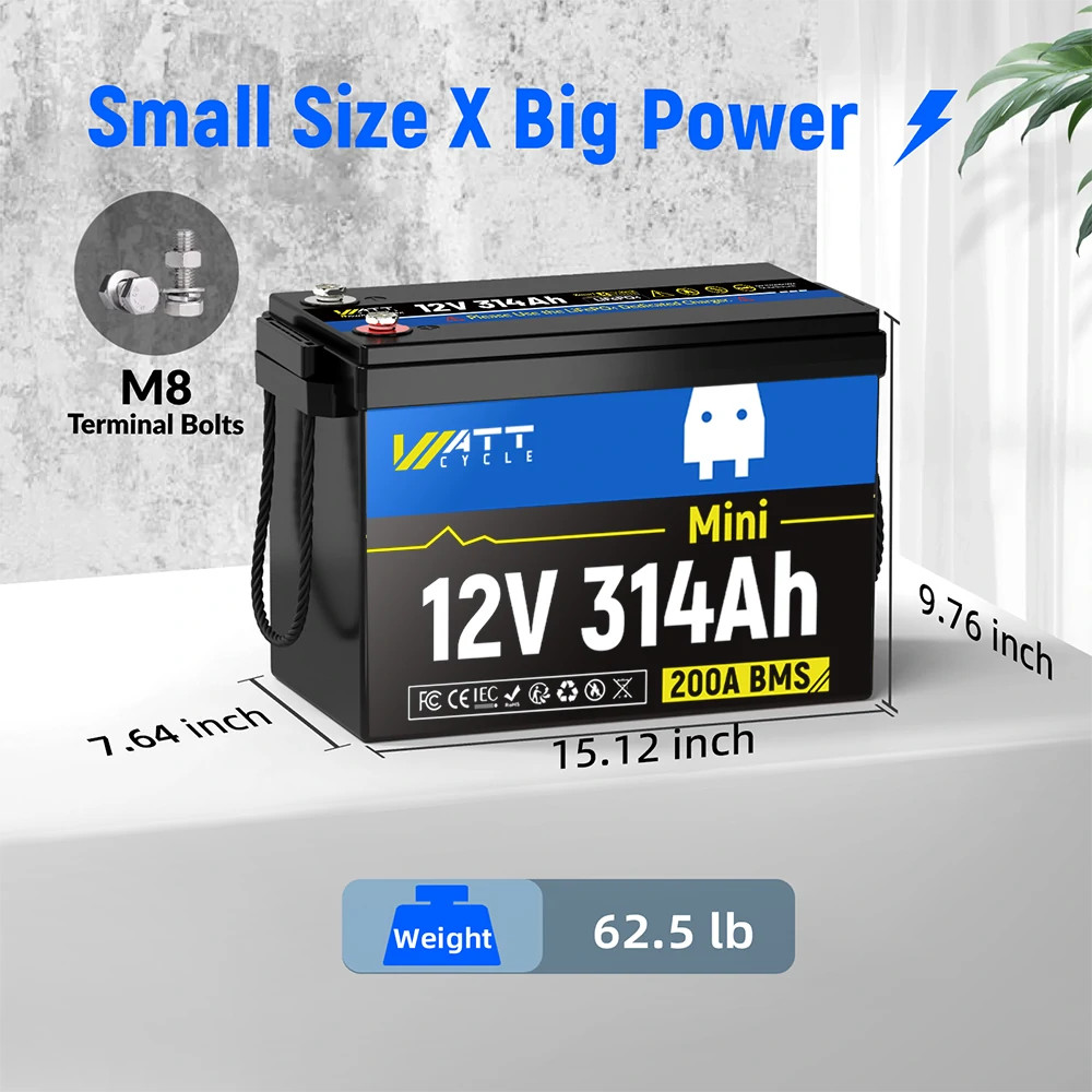 WattCycle 12V 300Ah LiFePO4 Lithium Battery 314Ah Deep Cycle 15000+ RV Camping