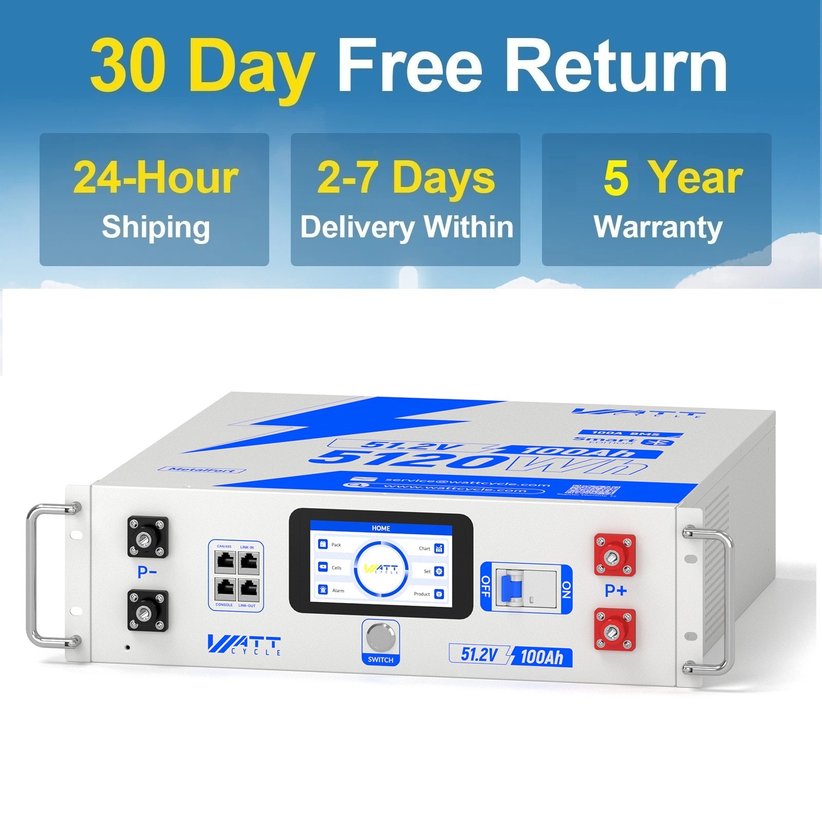 Wattcycle 48V 100Ah LiFePO4 Server Rack Battery + Ecoflow Expansion M8 to XT150