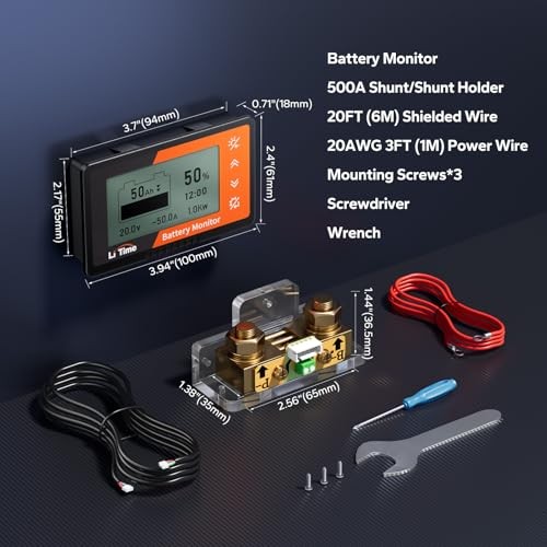 500A Battery Monitor with Shunt, M8 Terminals, 8V-120V Battery Shunt for RV,