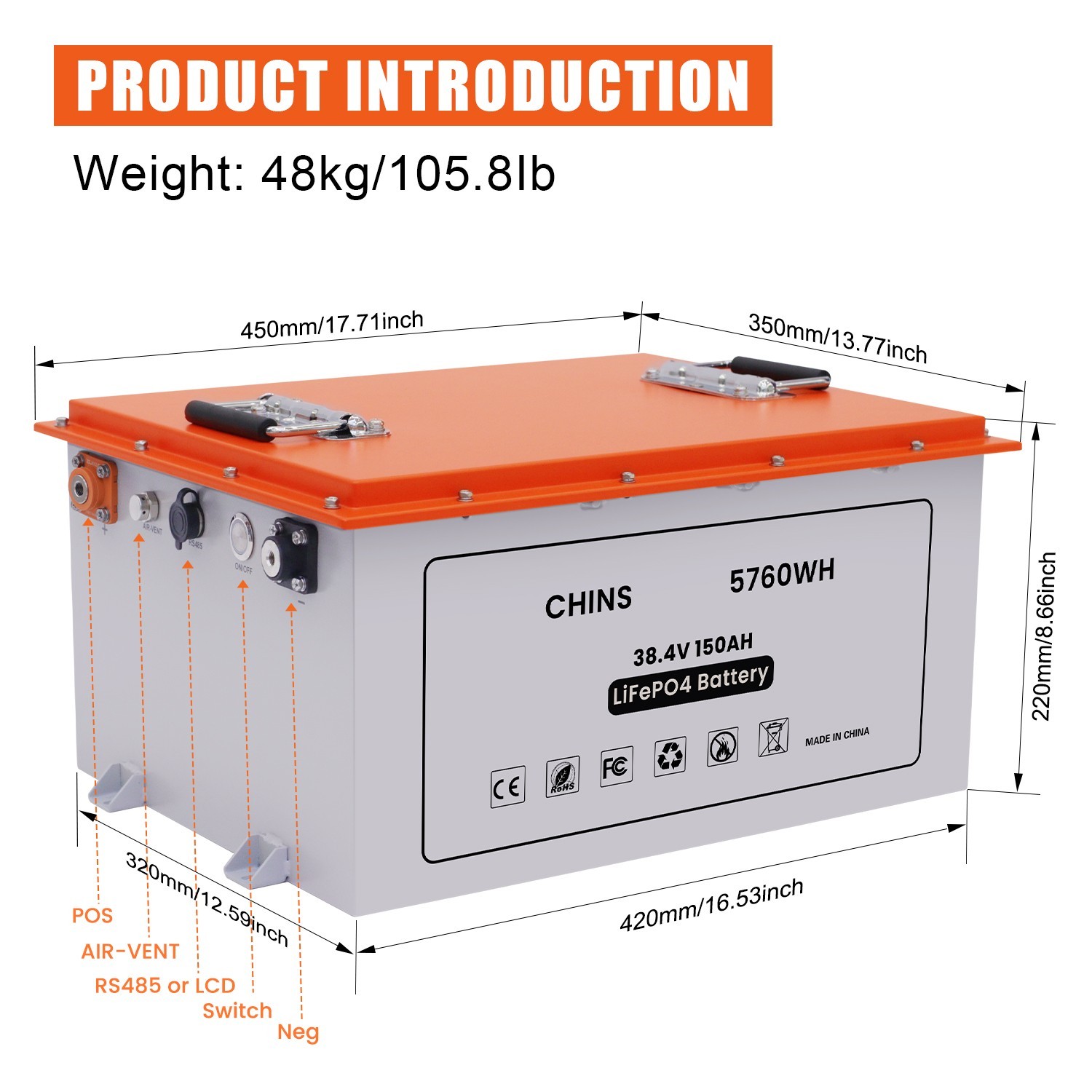 CHINS 36V 150Ah LiFePO4 Battery, 200A BMS,for Golf Car, Trolling Motor etc(Used)