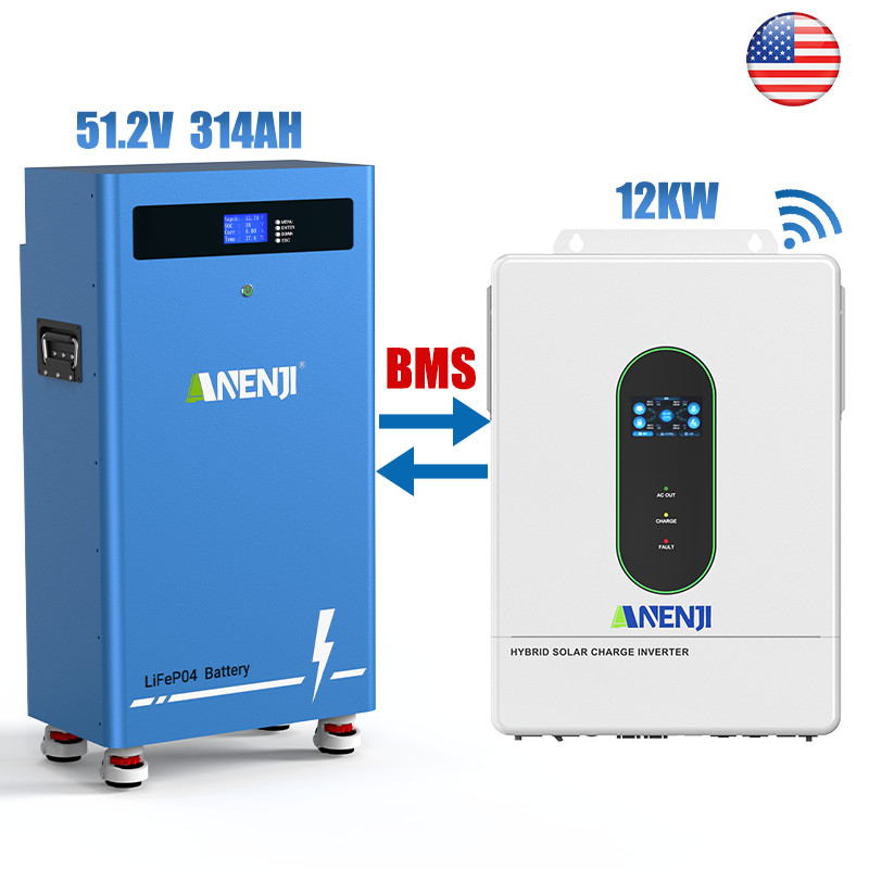 12KW 48V Solar Inverter 120V/240V WIFI+16KWh 51.2V 314Ah LiFePO4 Lithium Battery