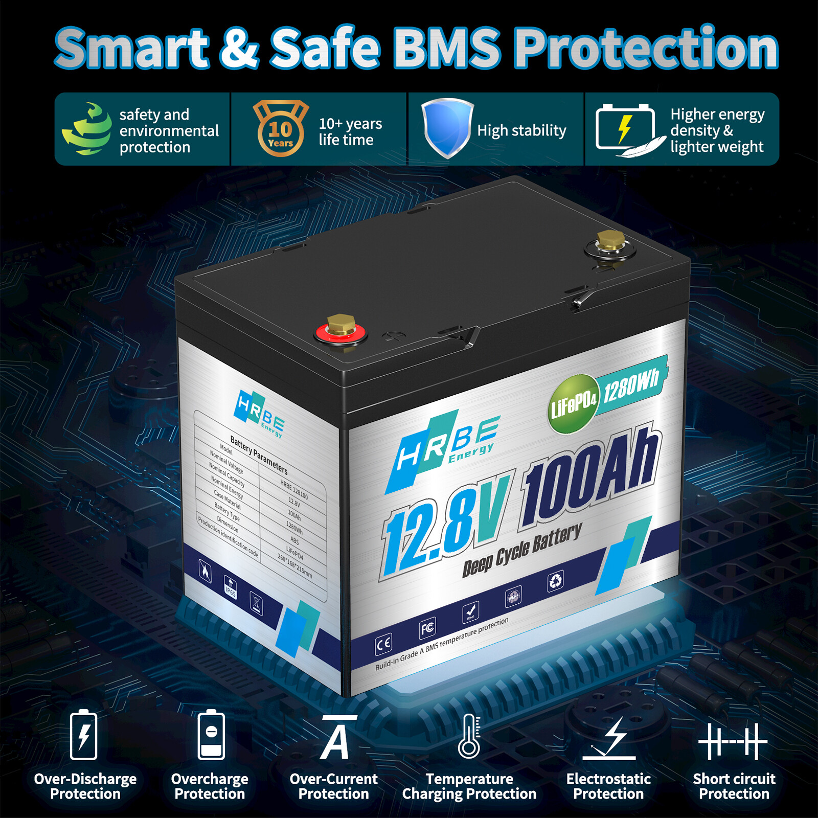 12V 100Ah LiFePO4 Lithium Battery 100A BMS for Solar RV Off-grid Trolling Boat