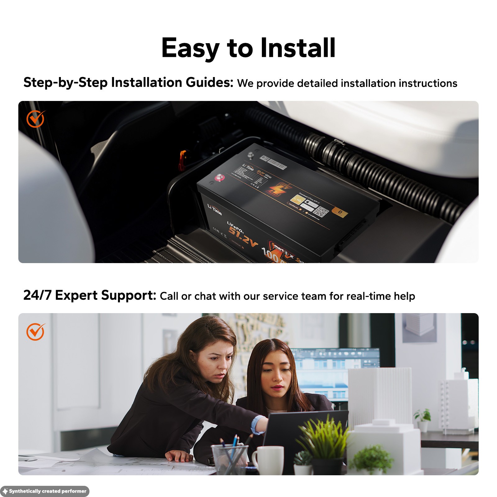 LiTime 48V 100Ah Bluetooth Golf Cart LiFePO4 Lithium Battery Charger Monitor Set