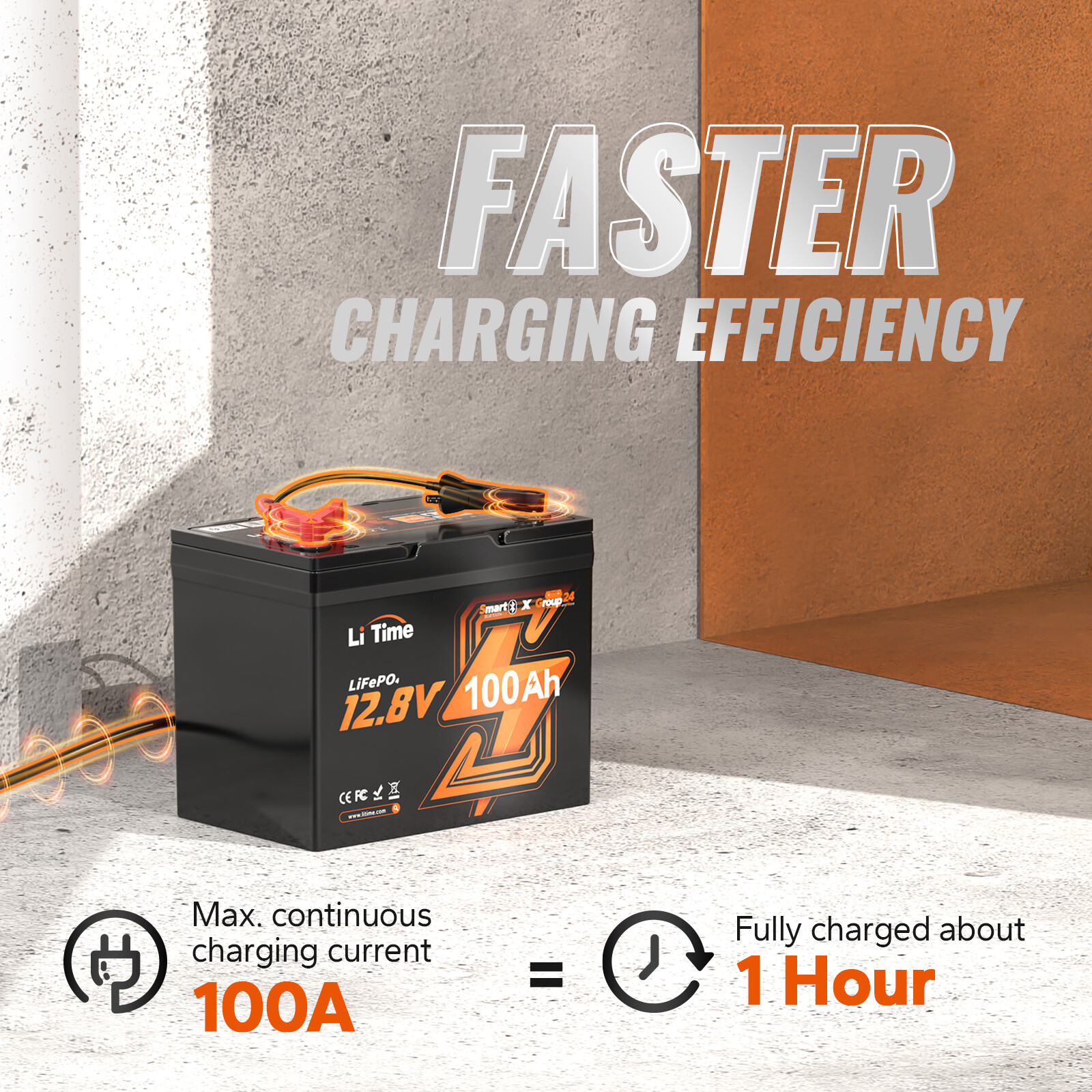 Litime 12V 100Ah Smart Bluetooth Group 24 LiFePO4 Lithium Battery For Solar RV