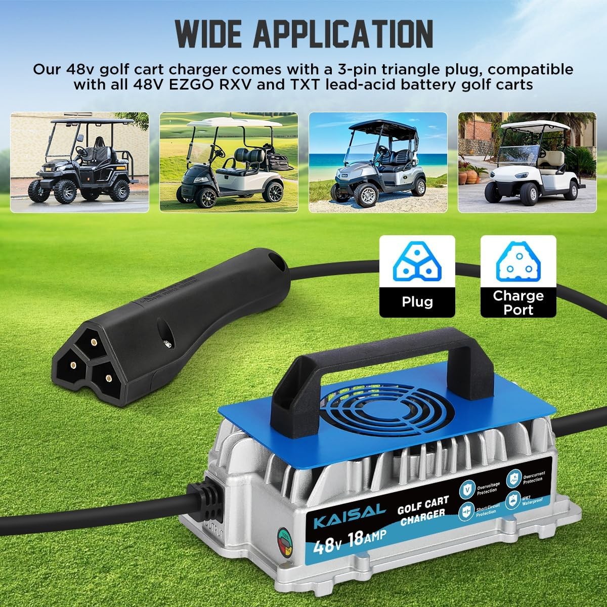 48V 18A Lead-Acid Battery Charger for Golf Carts Quick Charge EZ-GO RXV & TXT