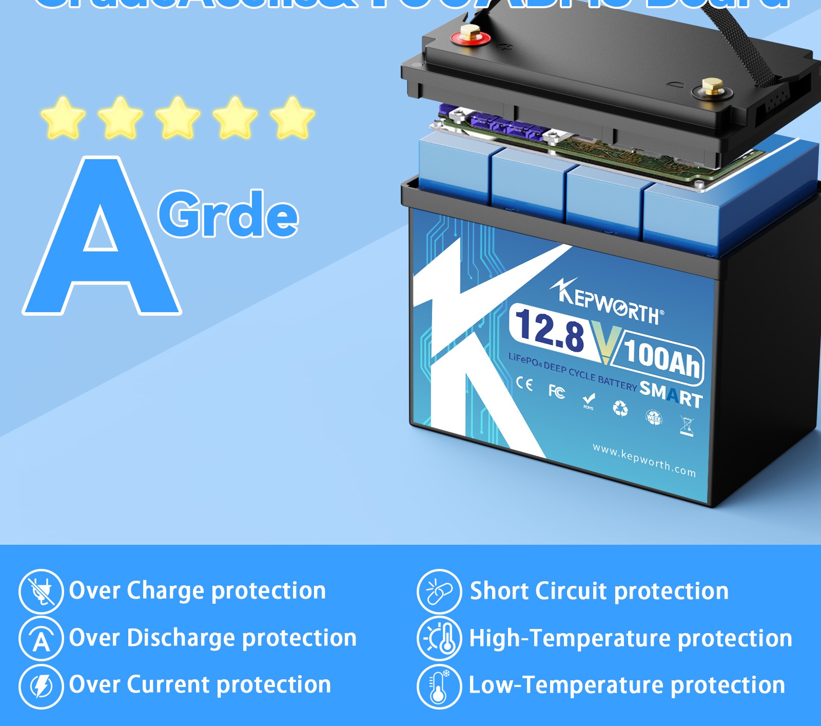 12V 100AH LiFePO4 Lithium MINI Battery Bluetooth 100A BMS for Solar RV Off-grid
