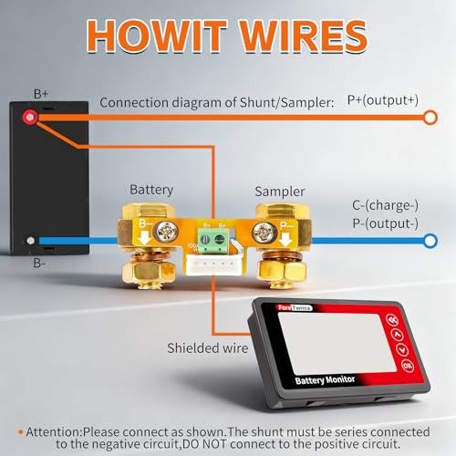 500A Battery Monitor with Shunt, 8–120V Coulomb Meter, DC Power & Capacity