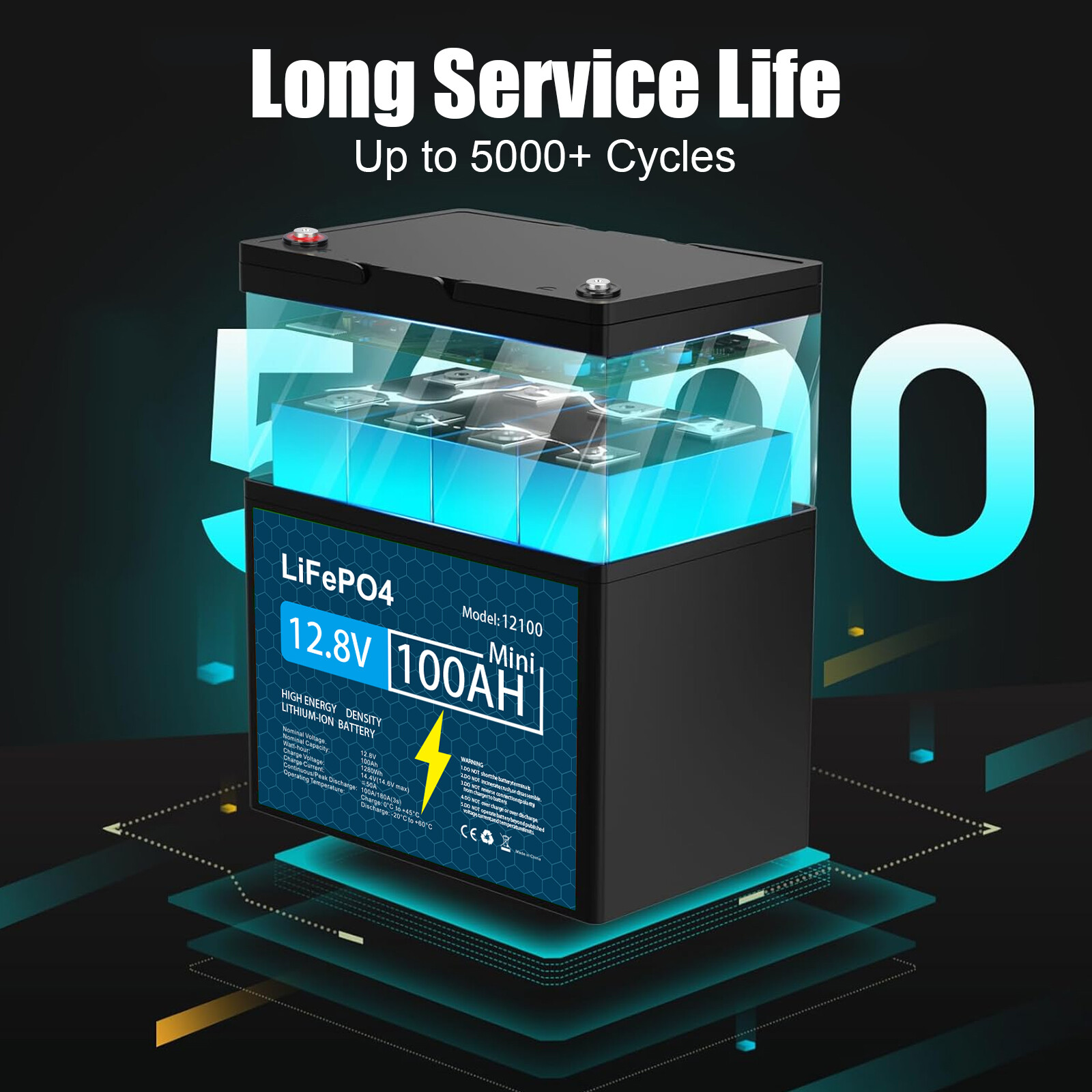 LiFePO4 Lithium Battery 12V 100Ah 50Ah 30Ah with BMS for RV Trolling Motor US