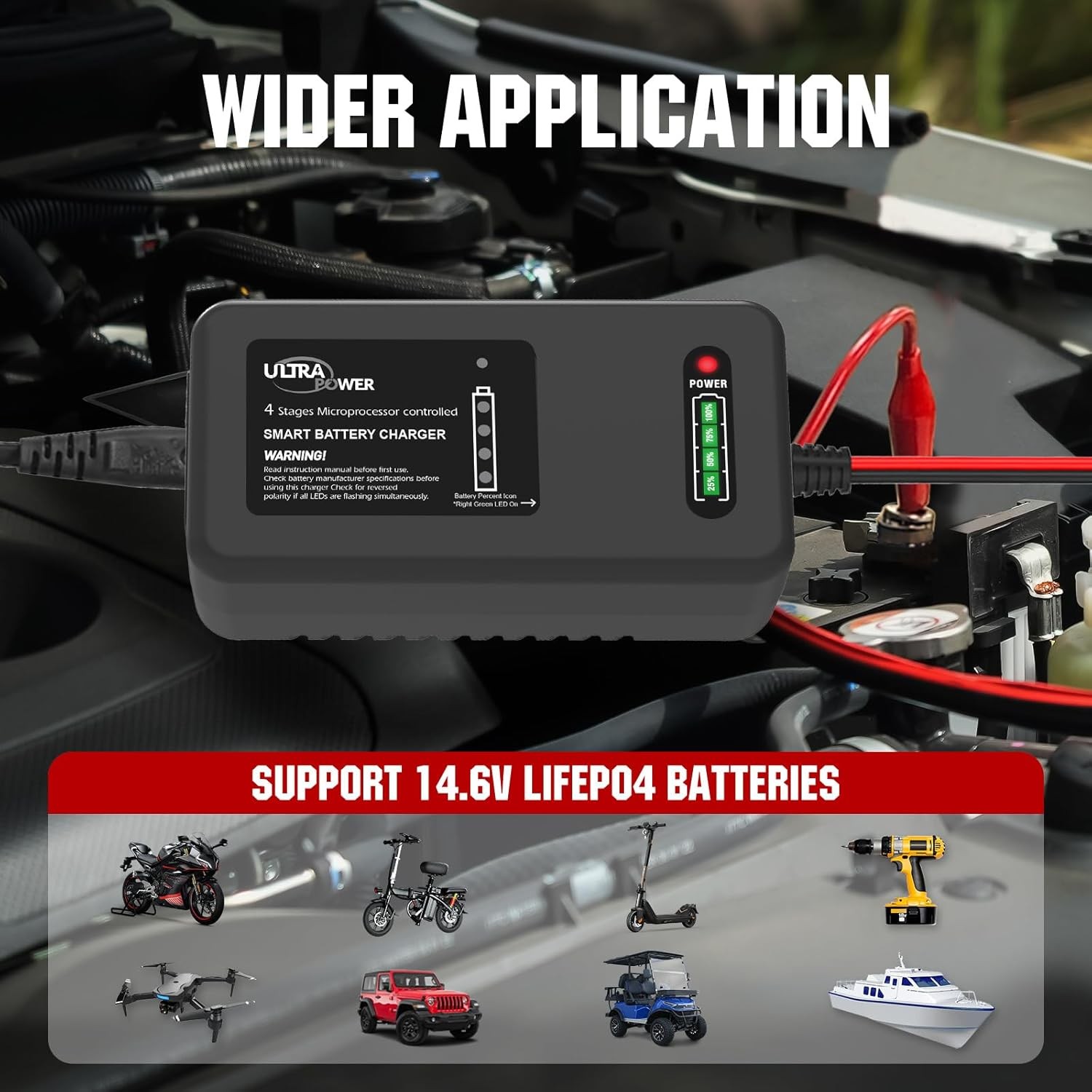 ULTRAPOWER 14.6V 4A LiFePO4 Battery Charger,Smart Lithium Battery Charger with