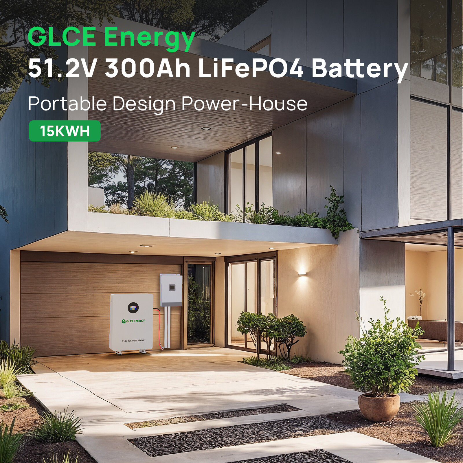 GLCE ENERGY 15360Wh Home Backup Power 48V 300Ah LiFePO4+15KW