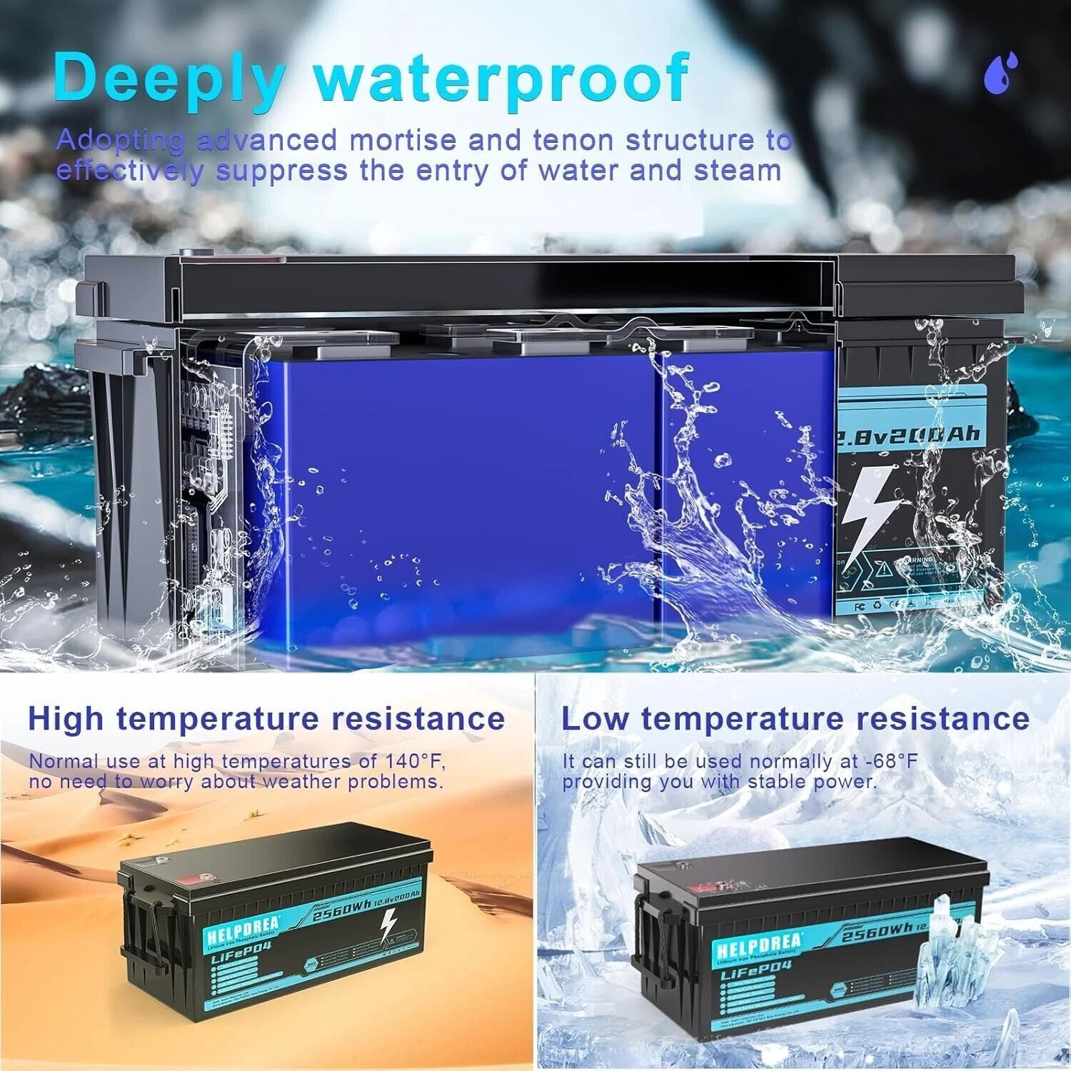 12V 50Ah LiFePO4 Lithium Battery Deep Cycle for RV Solar Camping Marine Off-grid