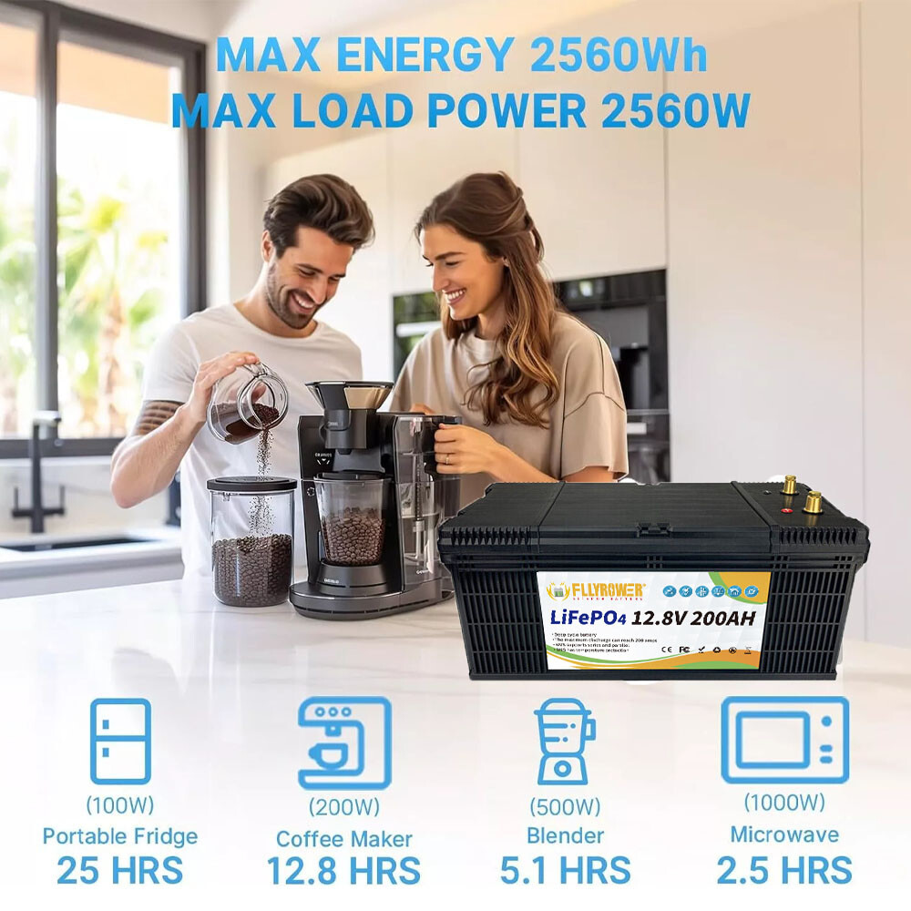 FLLYROWER 12V 100Ah 200Ah 300Ah LiFePO4 Lithium Battery Deep Cycle for RV Marine
