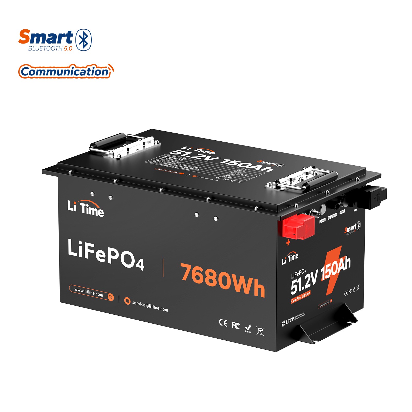 LiTime 48V 51.2V 150Ah Bluetooth Golf Cart Lithium Battery LiFePO4 300A BMS IP65