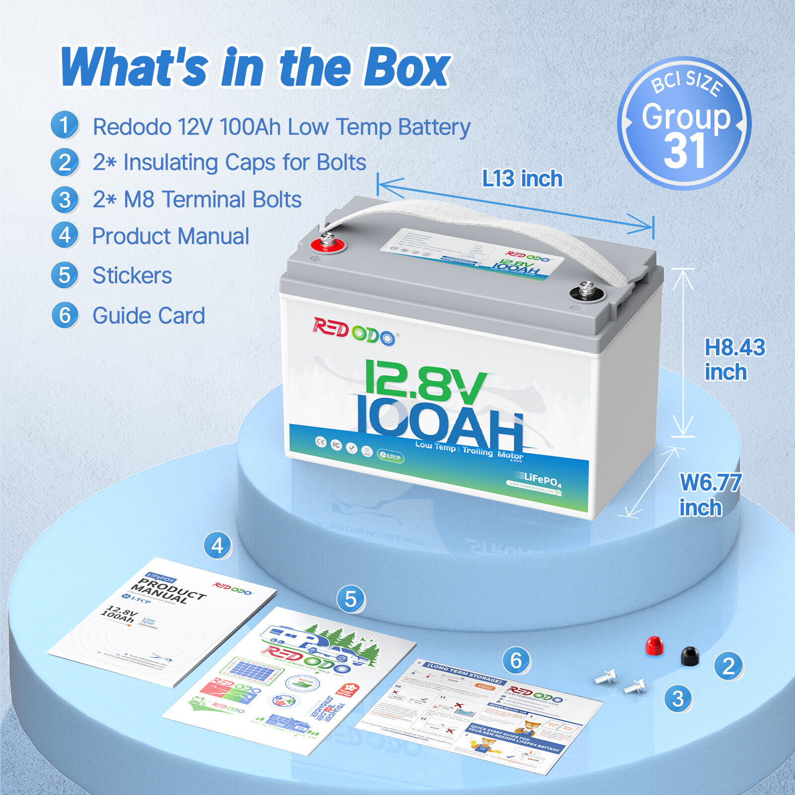 12V 100Ah TM LiFePO4 Lithium Battery with Low Temp Cut-off for Trolling Motor RV