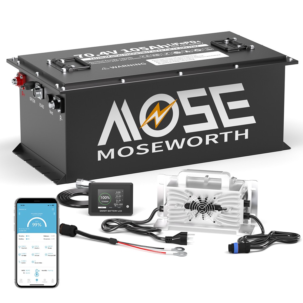 72V 105Ah Golf Cart LiFePO4 Lithium BT Battery 200A BMS+Monitor+80.3V18A Charger