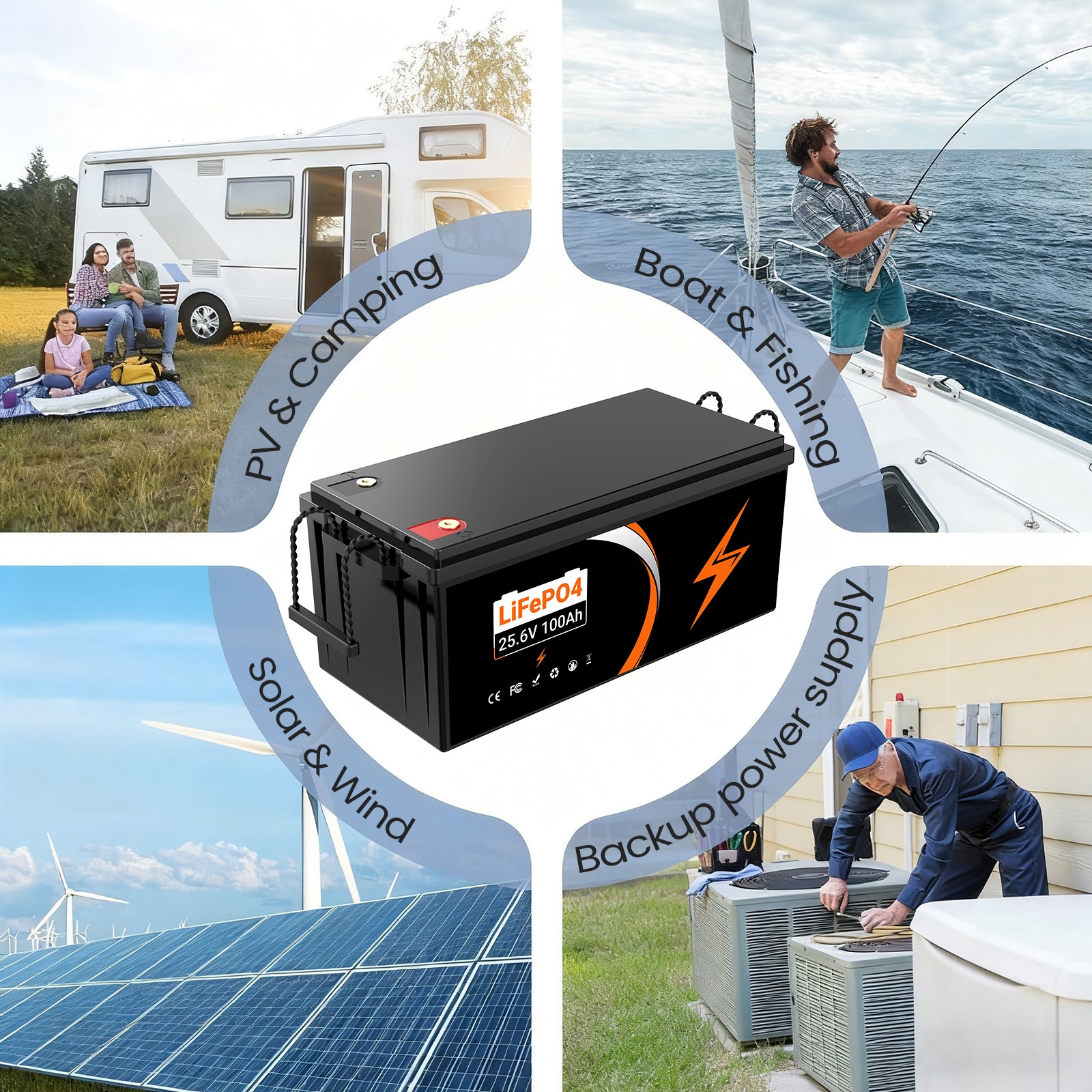 12V 24V 100Ah LiFePO4 Lithium Battery for RV Marine Solar Home Energy 100A BMS