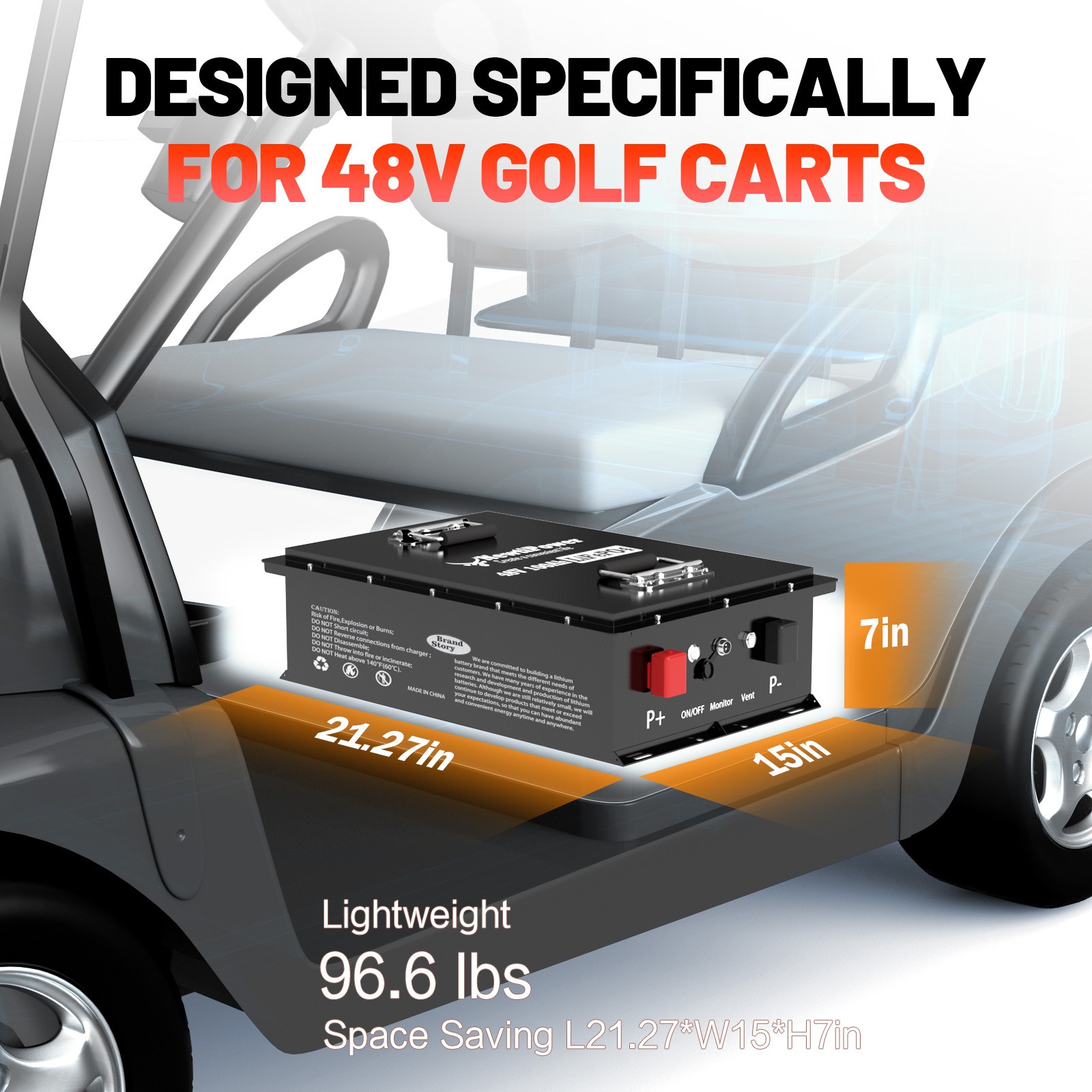 48V 100Ah Golf Cart LiFePO4 Lithium Battery Metal Case 200A BMS Off-grid Solar