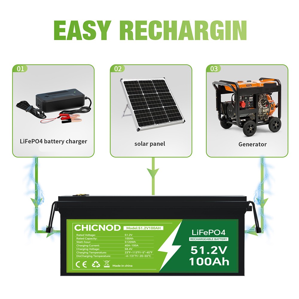 51.2V 100Ah LiFePO4 Bluetooth Lithium Battery 48V 100Ah with BMS For Solar Camp