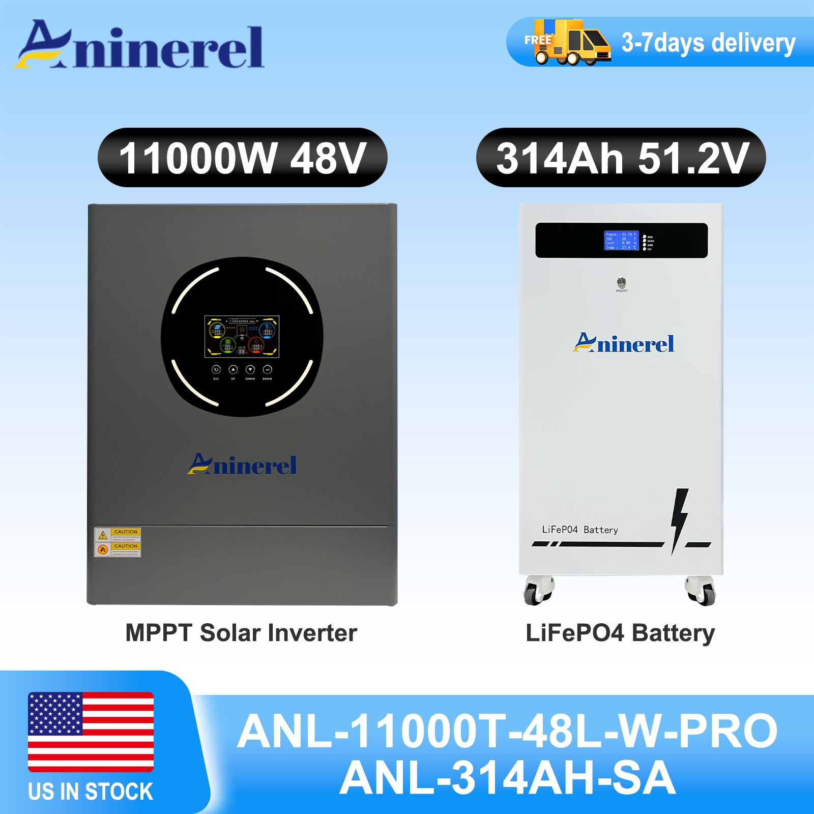 48V 314Ah Lithium Battery 16kWh+ 11kWh 48V Solar Hybrid Inverter MPPT Off-Grid