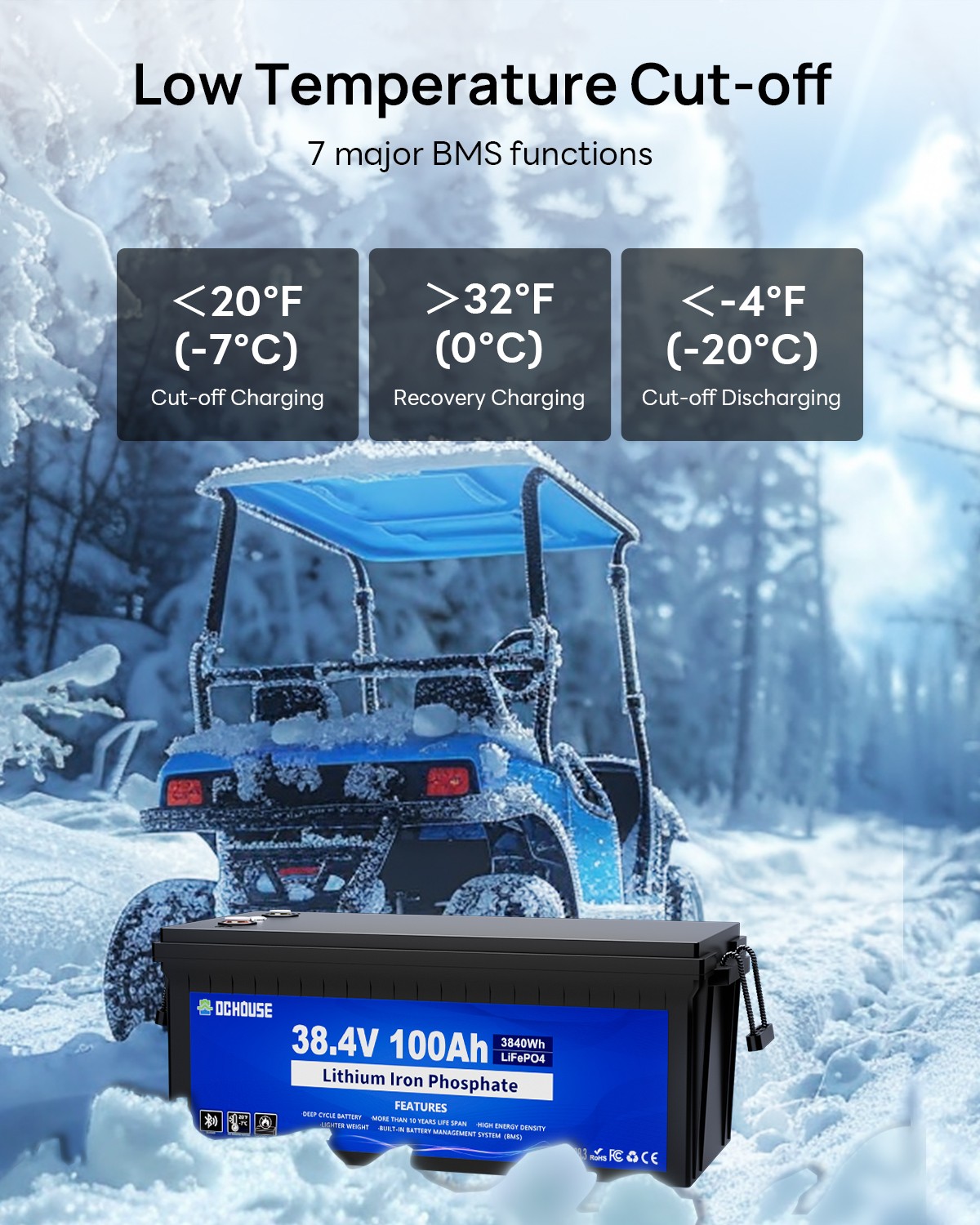 36V 100AH Golf Cart Lithium Battery Bluetooth APP& LCD Monitor Deep Cycle BMS