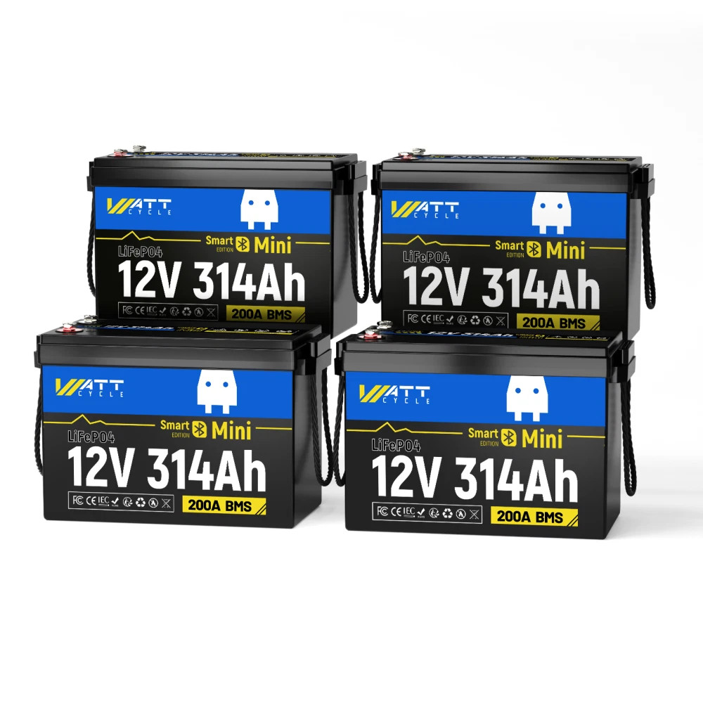 4Pack 16KWh 12V 314Ah 300Ah Lithium Battery 200A BMS Bluetooth Home Storage Boat