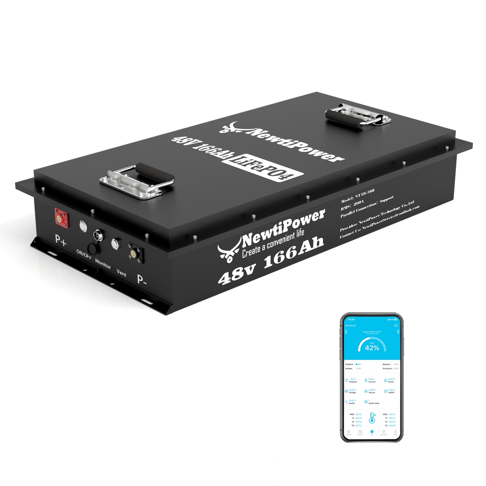 48V 166Ah LiFePO4 Lithium Golf Cart Battery with APP For Golf Cart Off-Grid Boat
