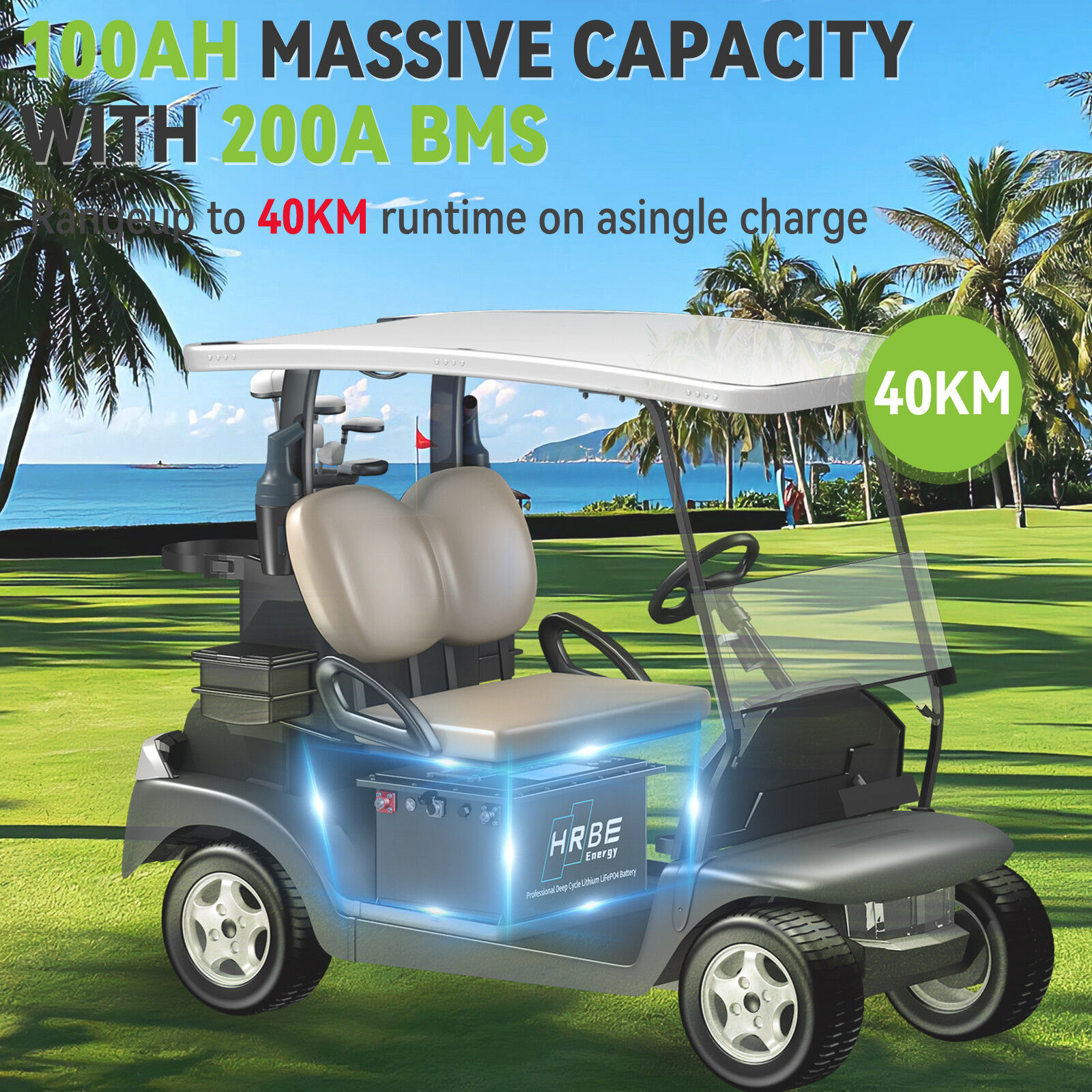 36V 105Ah Battery LiFePO4 Lithium Golf Cart 200A BMS 15000+ Cycles with Monit