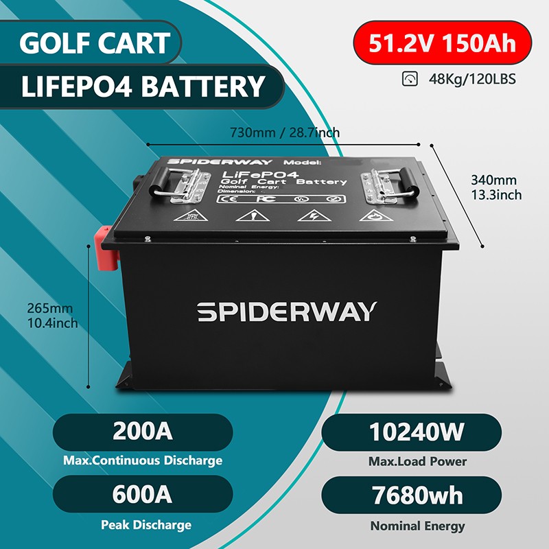 48V 150Ah Golf Cart Lithium LiFePO4 Battery 200A BMS +48V 25A Fast Charger LSV