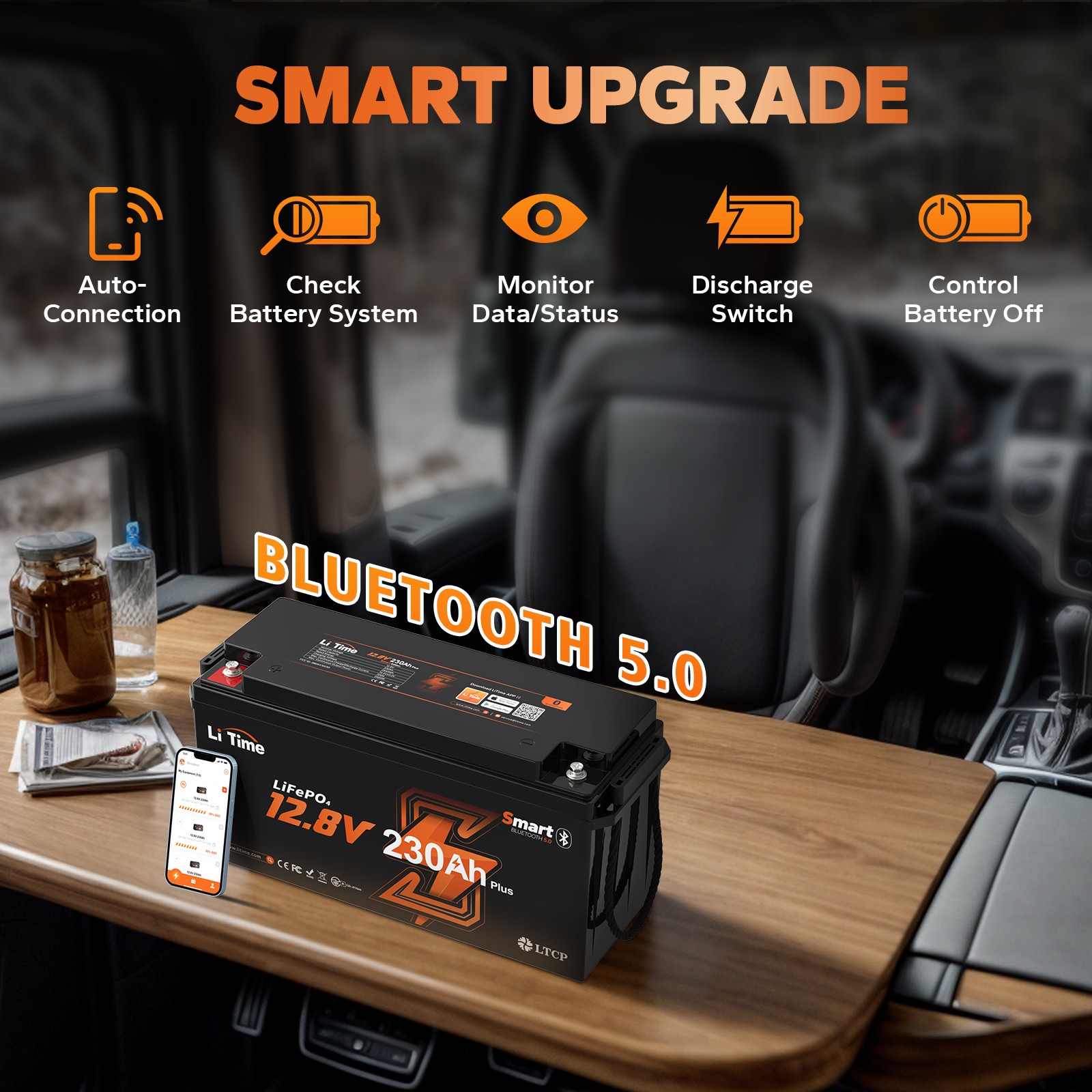 Refurbished LiTime 12V 230Ah Bluetooth Low Temp LiFePO4 Battery For Solar RV