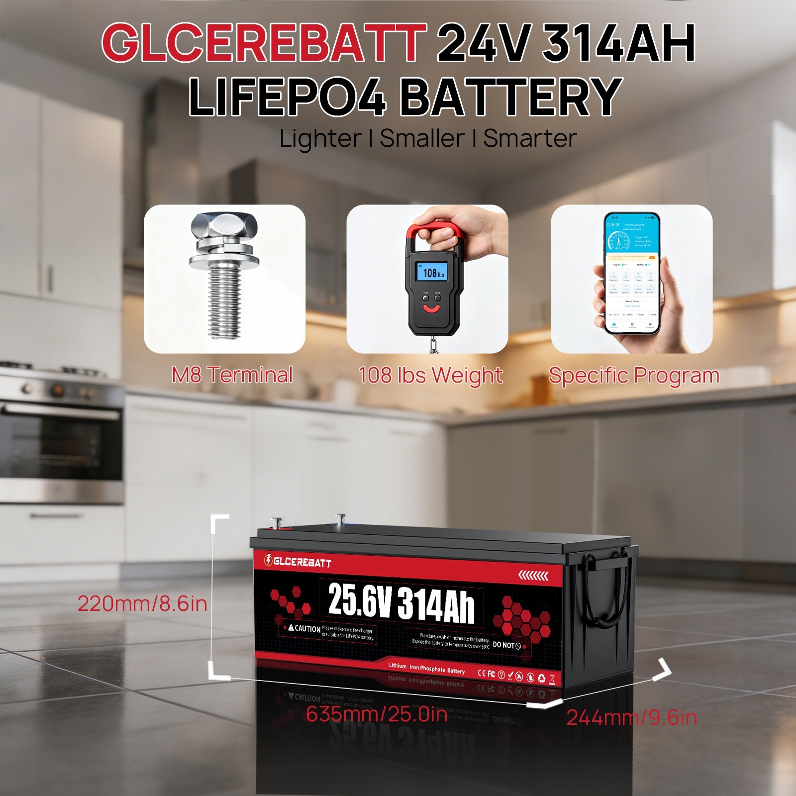 24V 314Ah 8038Wh 300Ah LiFePO4 Lithium Battery Golf Cart RV Yacht Solar Energy