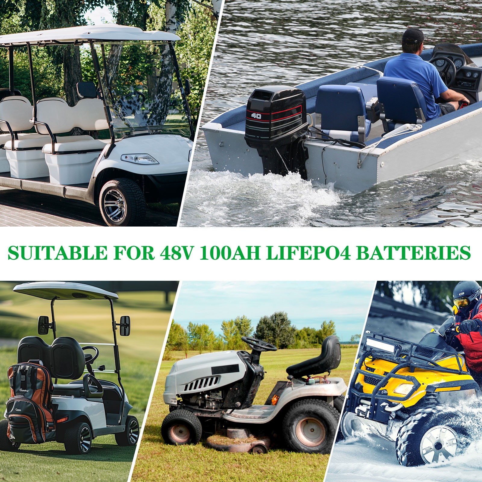 48V 100Ah LiFePo4 Lithium Golf Cart Battery with 15A Charger for Solar Boat RV
