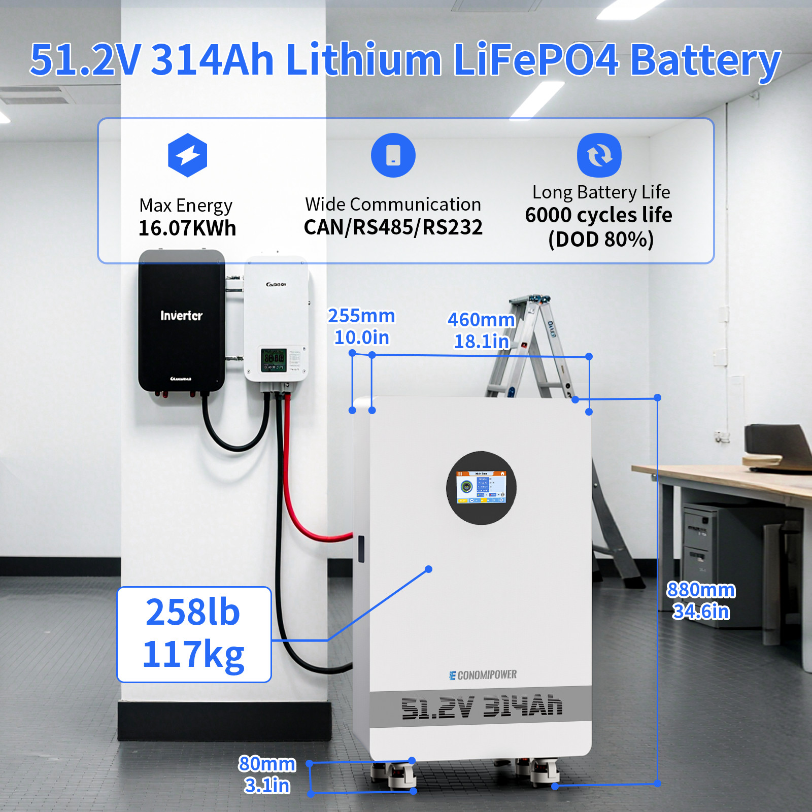 15kWh 51.2V 48V 300Ah LiFePO4 Lithium Solar Battery, Home Energy Backup Off Grid
