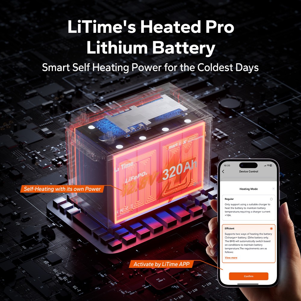 LiTime 12V 320Ah mini Self Heating Bluetooth Lithium Battery For RV Solar Camper