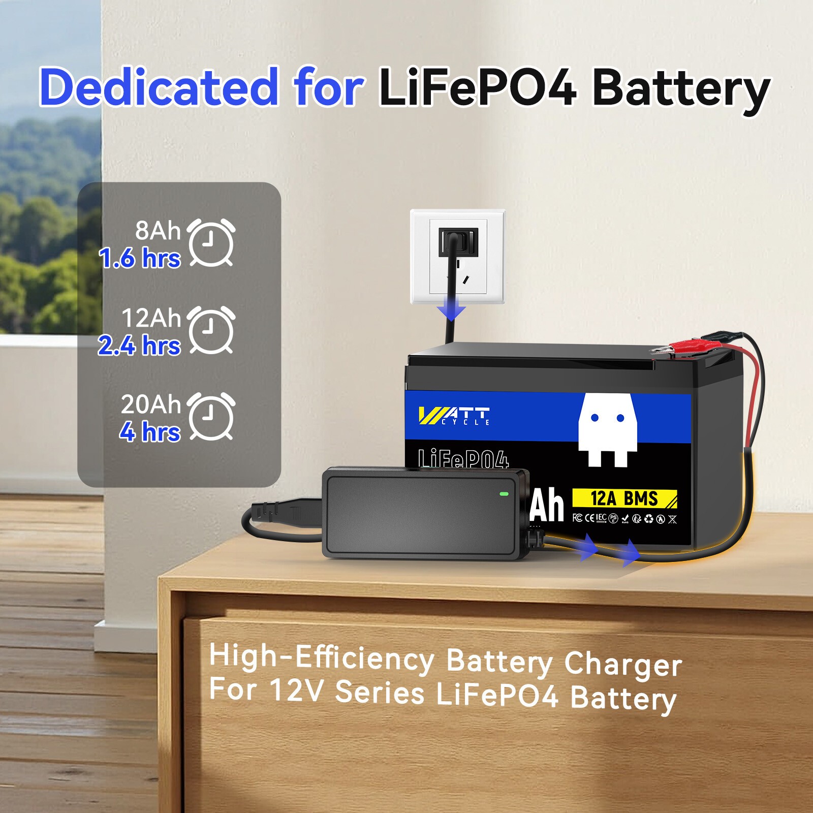 12V 100Ah 100A BMS LiFePO4 Battery With 14.6V 5A Charger Marine Solar Off-Grid