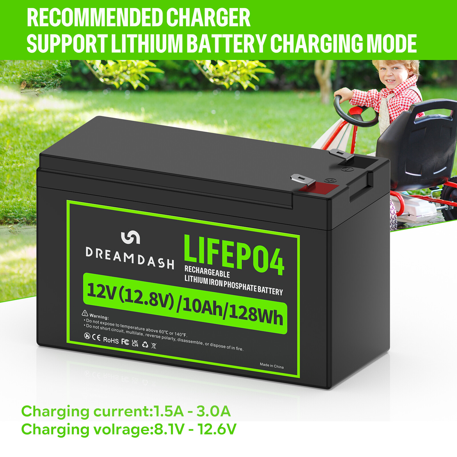 4/2X Lithium Battery 12V 10Ah LiFePO4 Battery 12V Deep Cycle BMS Rechargeable