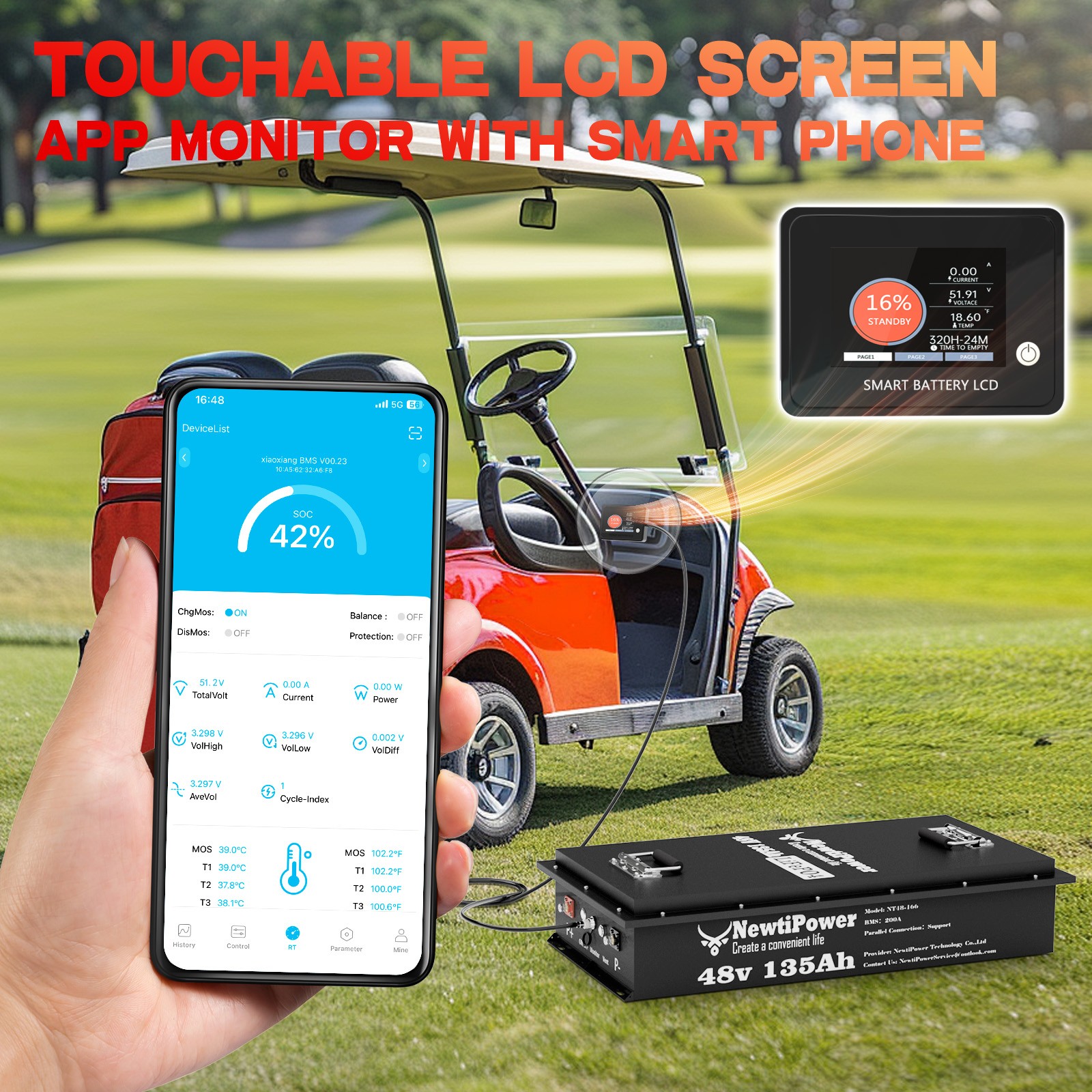 48V 135Ah Golf Cart LiFePO4 Lithium Battery 6912Wh 200A BMS RV Camping Solar