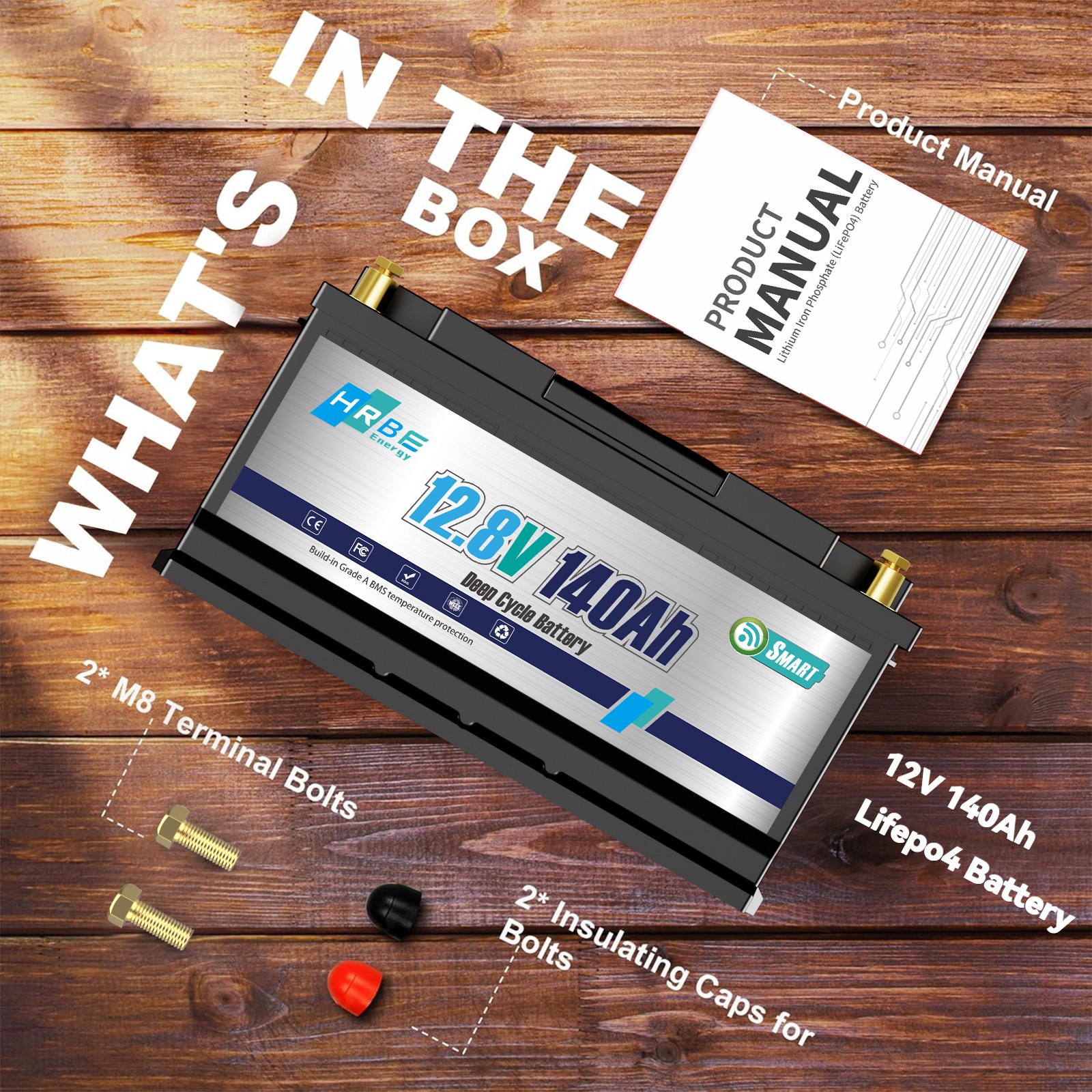 12V 140Ah 1792Wh Bluetooth LiFePO4 Battery with 100A BMS for RV Solar Marine