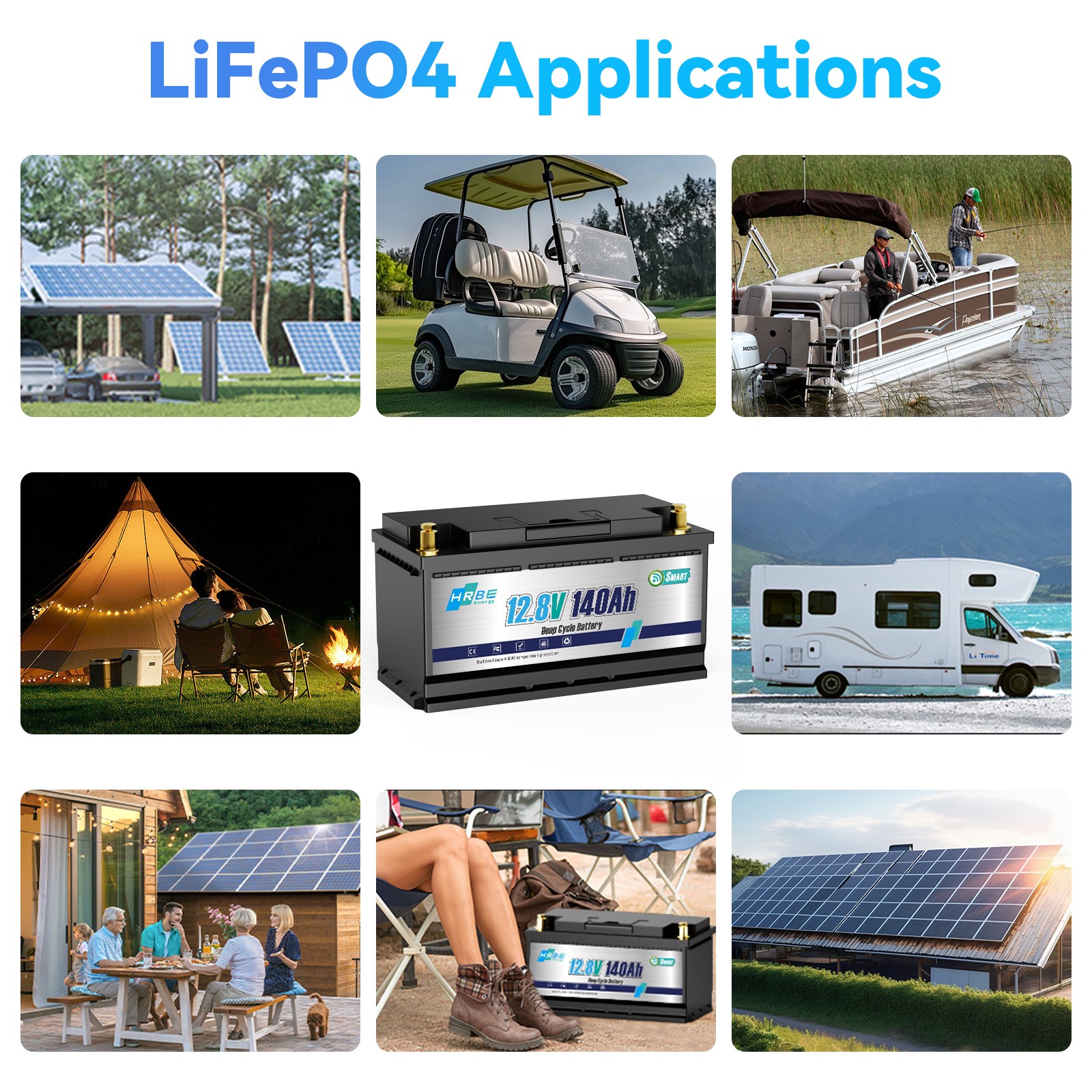 12V 140Ah 1792Wh Bluetooth LiFePO4 Battery with 100A BMS for RV Solar Marine