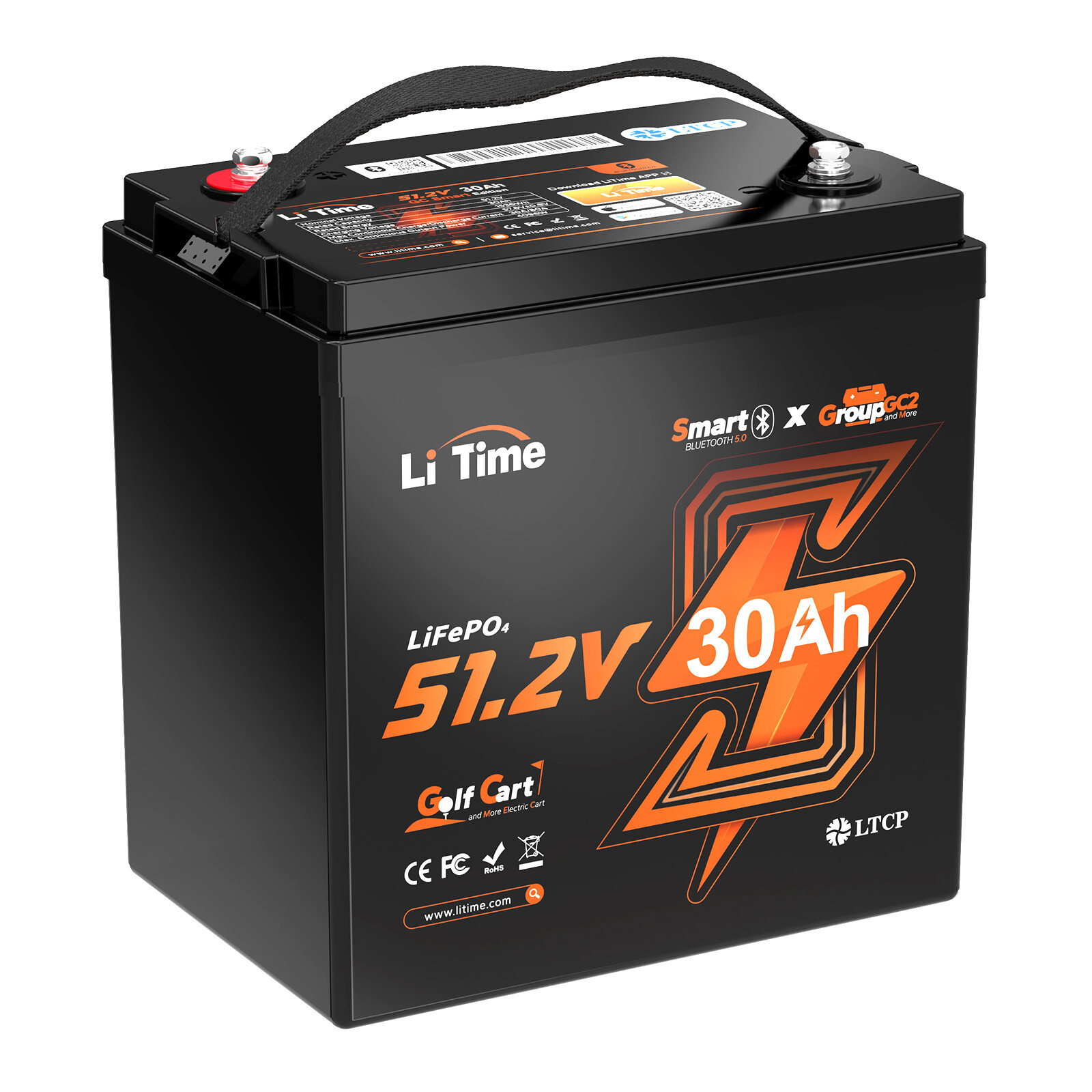 LiTime 48V 30Ah GC2 Bluetooth Golf Cart Lithium Battery With Low Temp Protection
