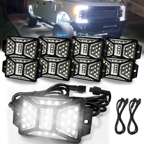 8 Pods Pure White Rock Lights with 2 Pack Connectors Extension 8 Pod-White
