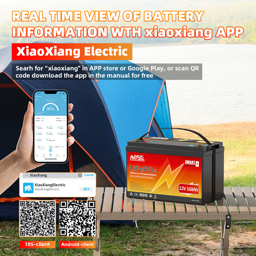 12V 168Ah Bluetooth LiFePO4 Lithium Battery Deep Cycle Smart BMS RV Marine Solar