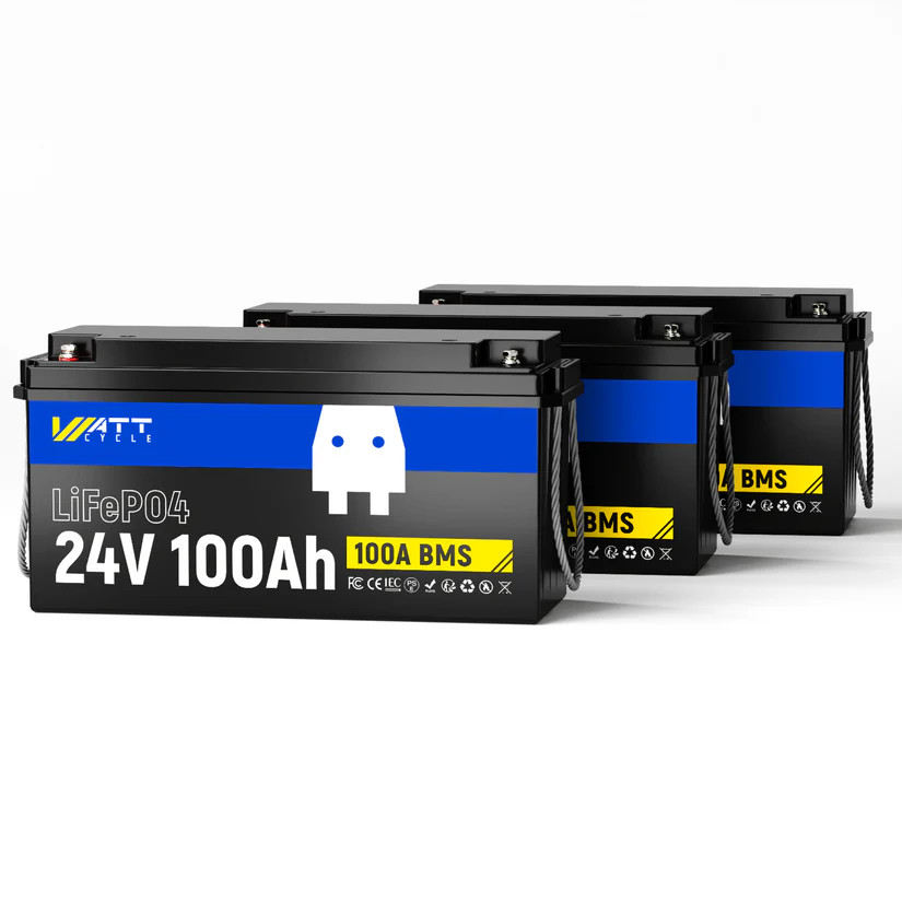 Wattcycle 3Pack 24V 100Ah LiFePO4 Battery A+ Cell Deep Cycles Off-grid Marine RV