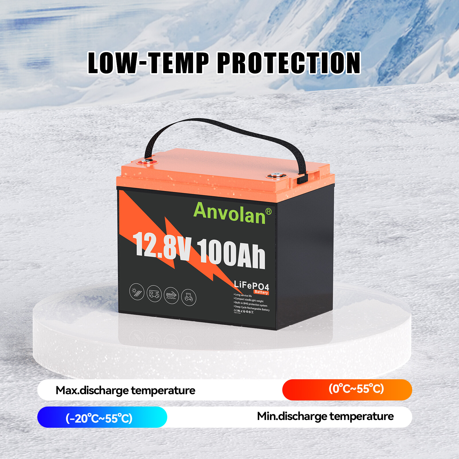 12V 100AH LiFePO4 Lithium Battery 1280W Deep Cycle BMS for Solar RV Off-grid