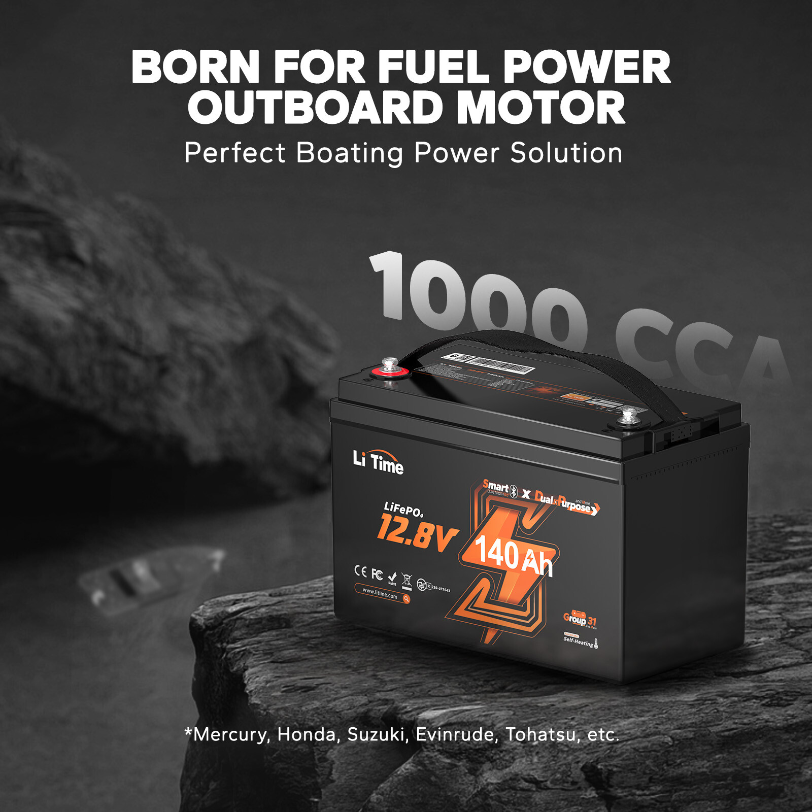 Refurbished LiTime 12V 140Ah Bluetooth Dual Use Marine LiFePO4 Battery CCA 1000