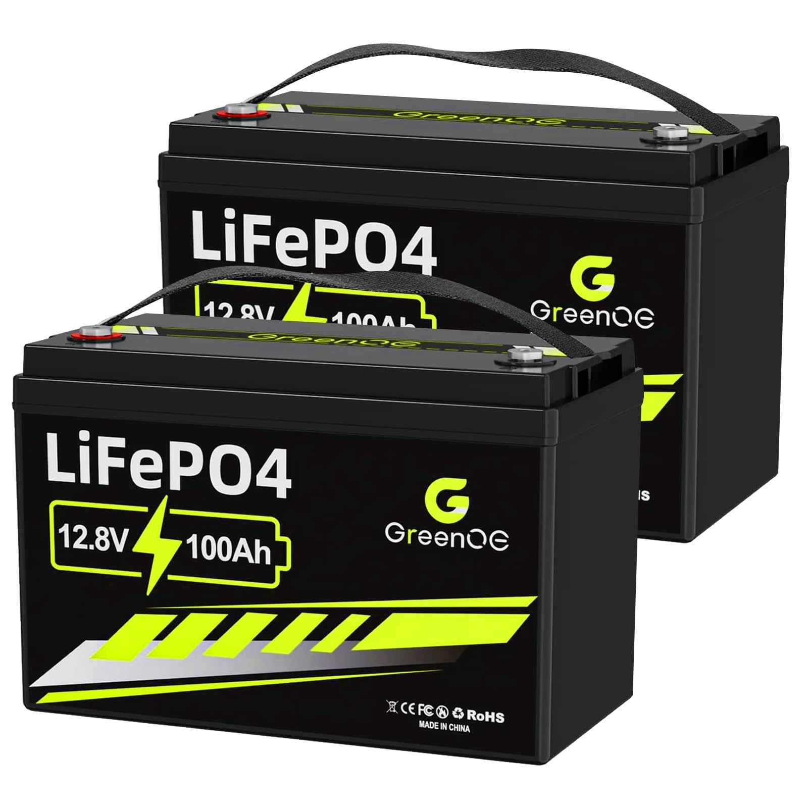 GreenOE 2 Pack 12V 100Ah LiFePO4 Battery Group 31 With Built-in 100A BMS For RV