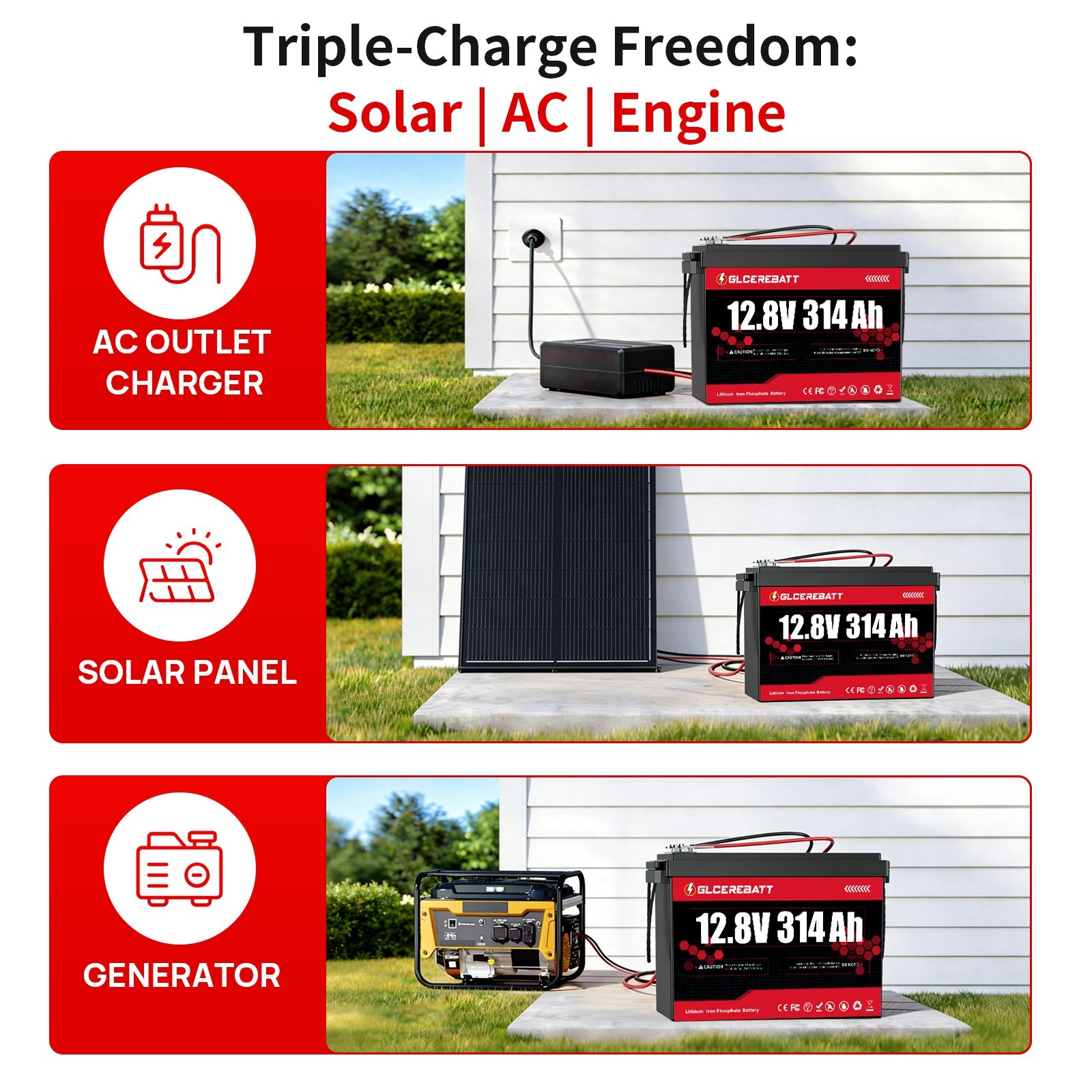 12V 300Ah (314Ah) LiFePO4 Battery 200A BMS 15000+ Cycle For RVs Camping Off-grid