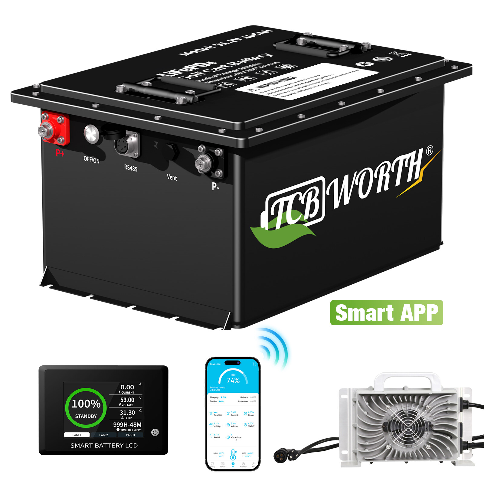 48V 105Ah Golf Cart Lithium LiFePO4 Battery 200A BMS Club Car 15000+ Deep Cycle